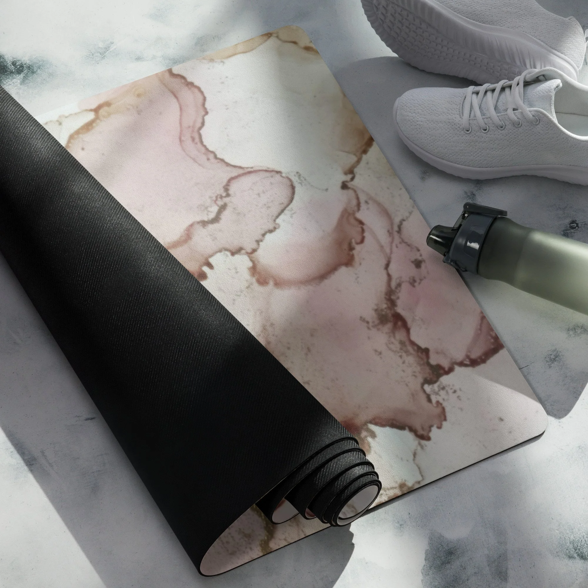 Yoga mat - Pink Beige & Gold Marble
