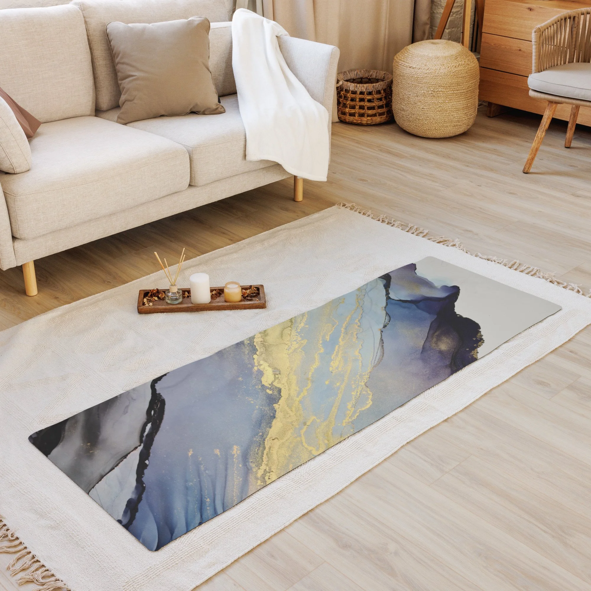 Yoga mat - Blue Black & Gold Marble