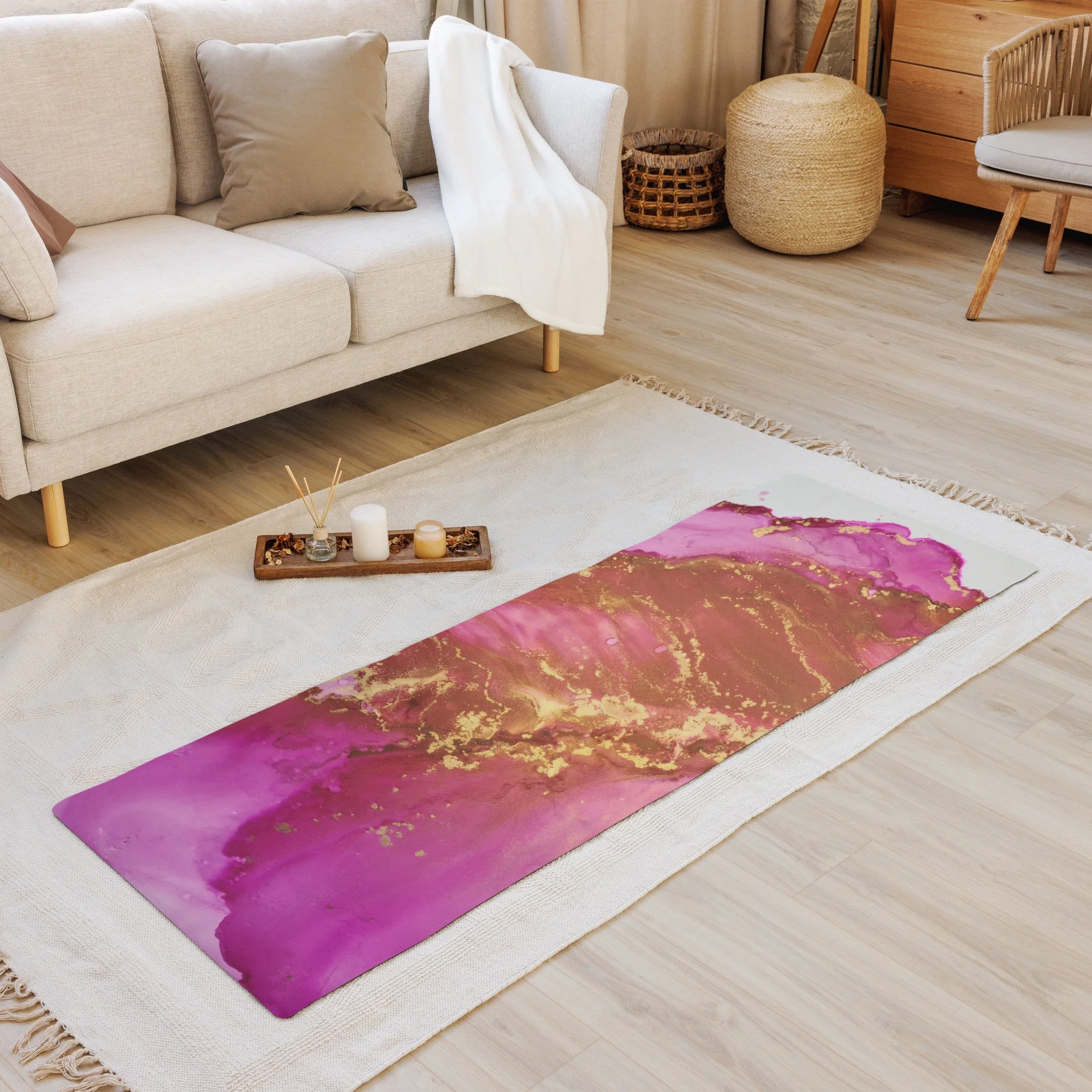 Yoga mat - Pink & Gold Bloom