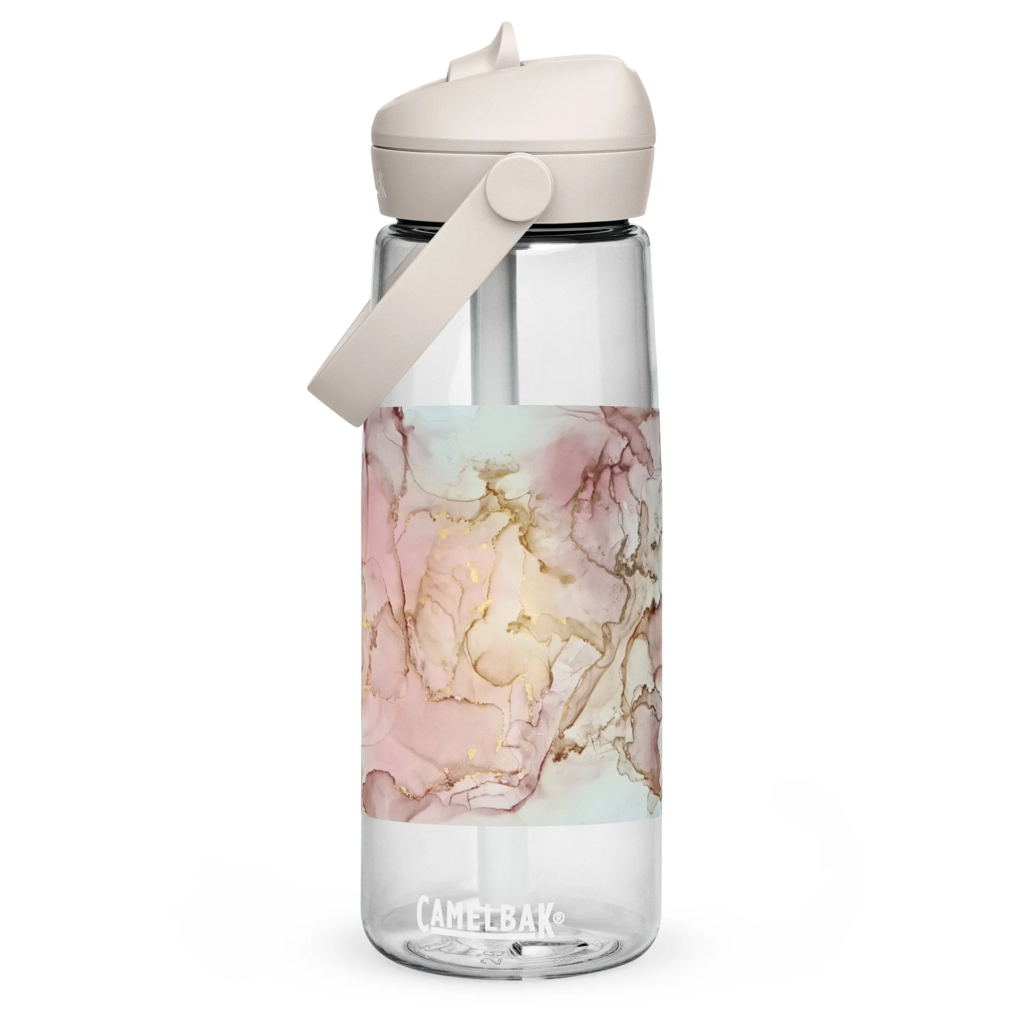 Flip straw water bottle - Pink Beige & Gold Marble
