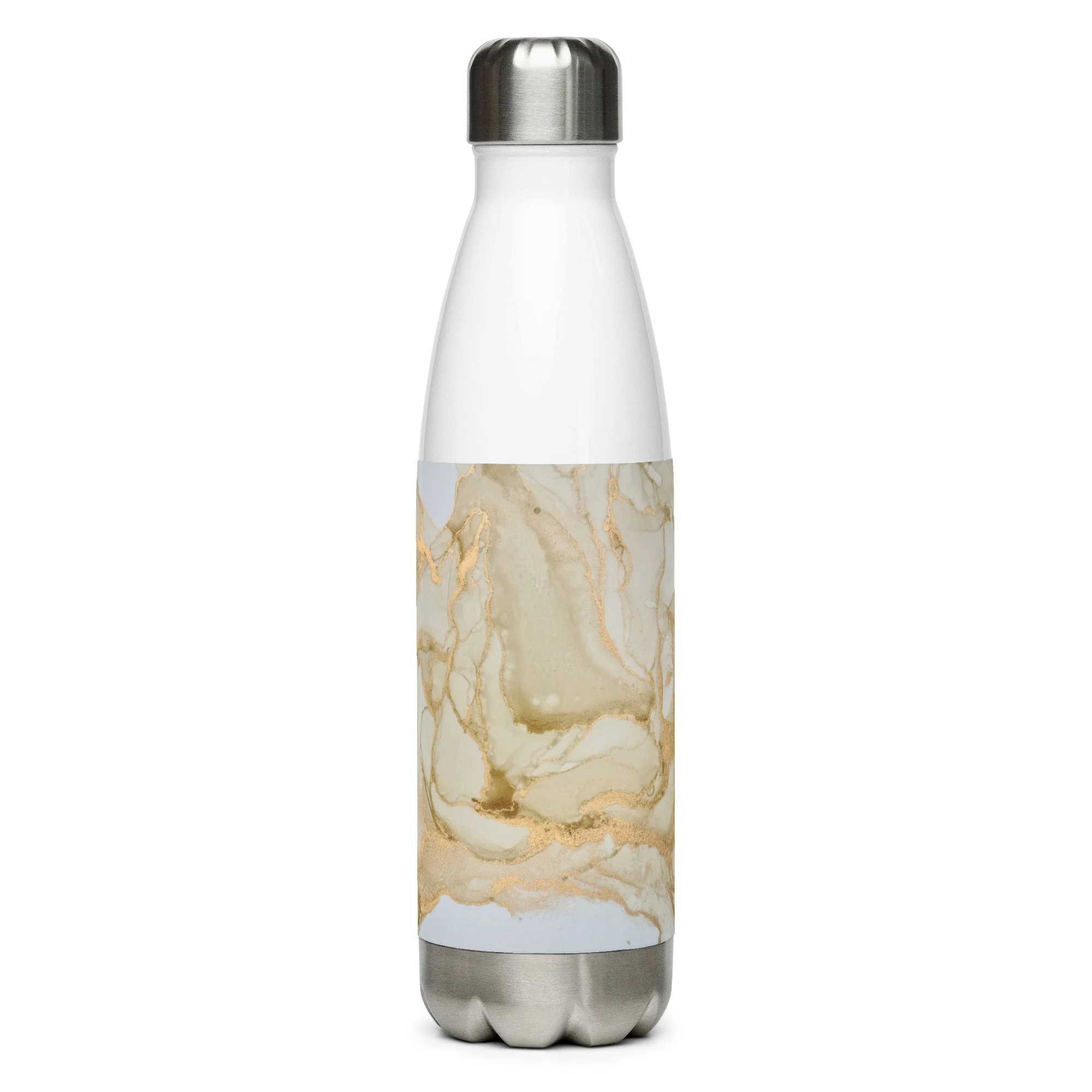 Stainless steel water bottle - Beige & Gold Marble