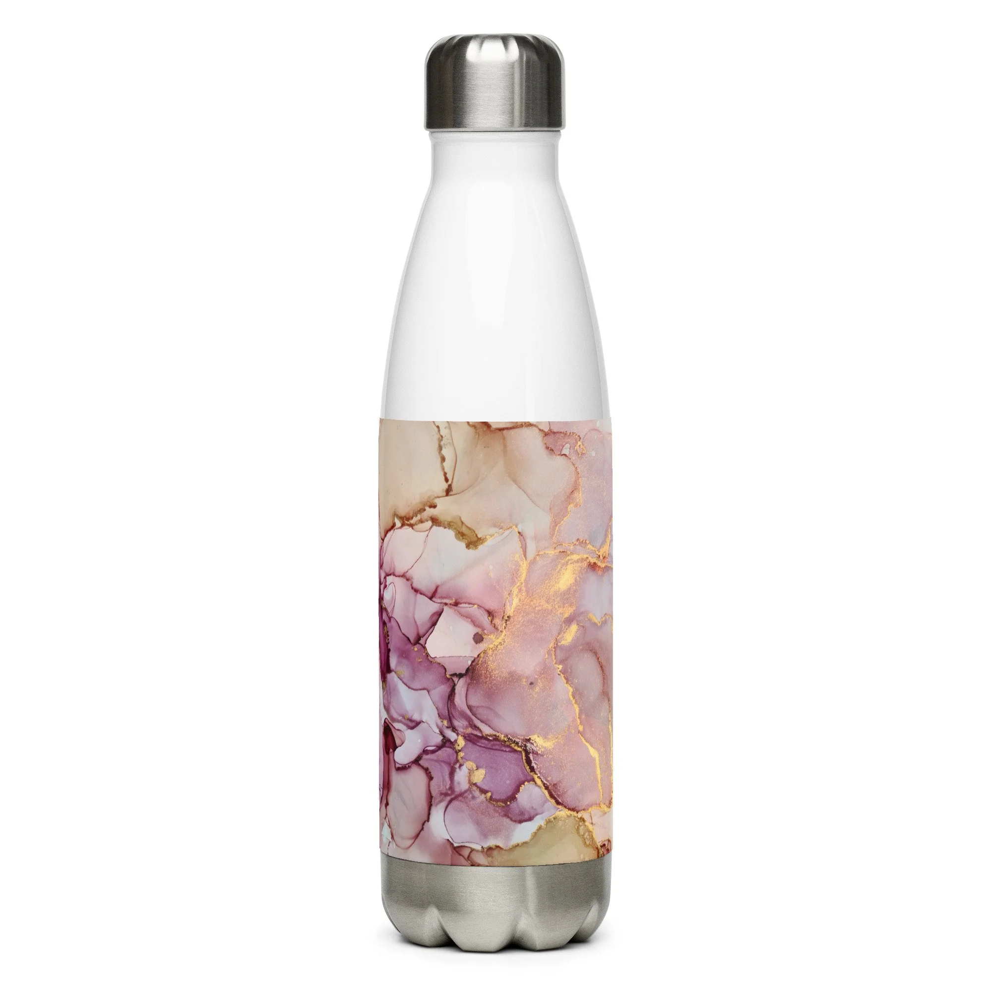 Stainless steel water bottle - Pink Plum & Gold Marble