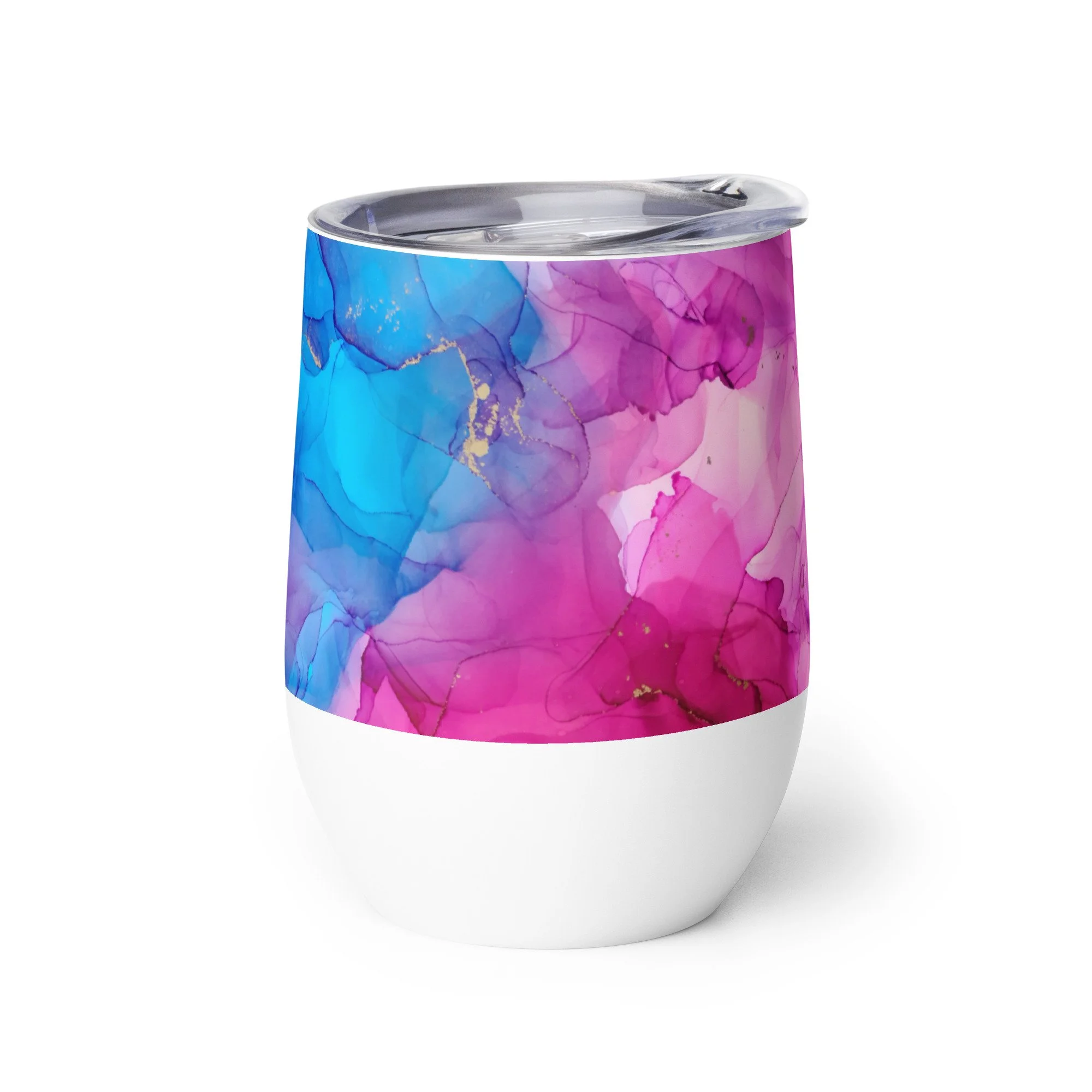 Wine tumbler - Pink Blue & Gold Marble