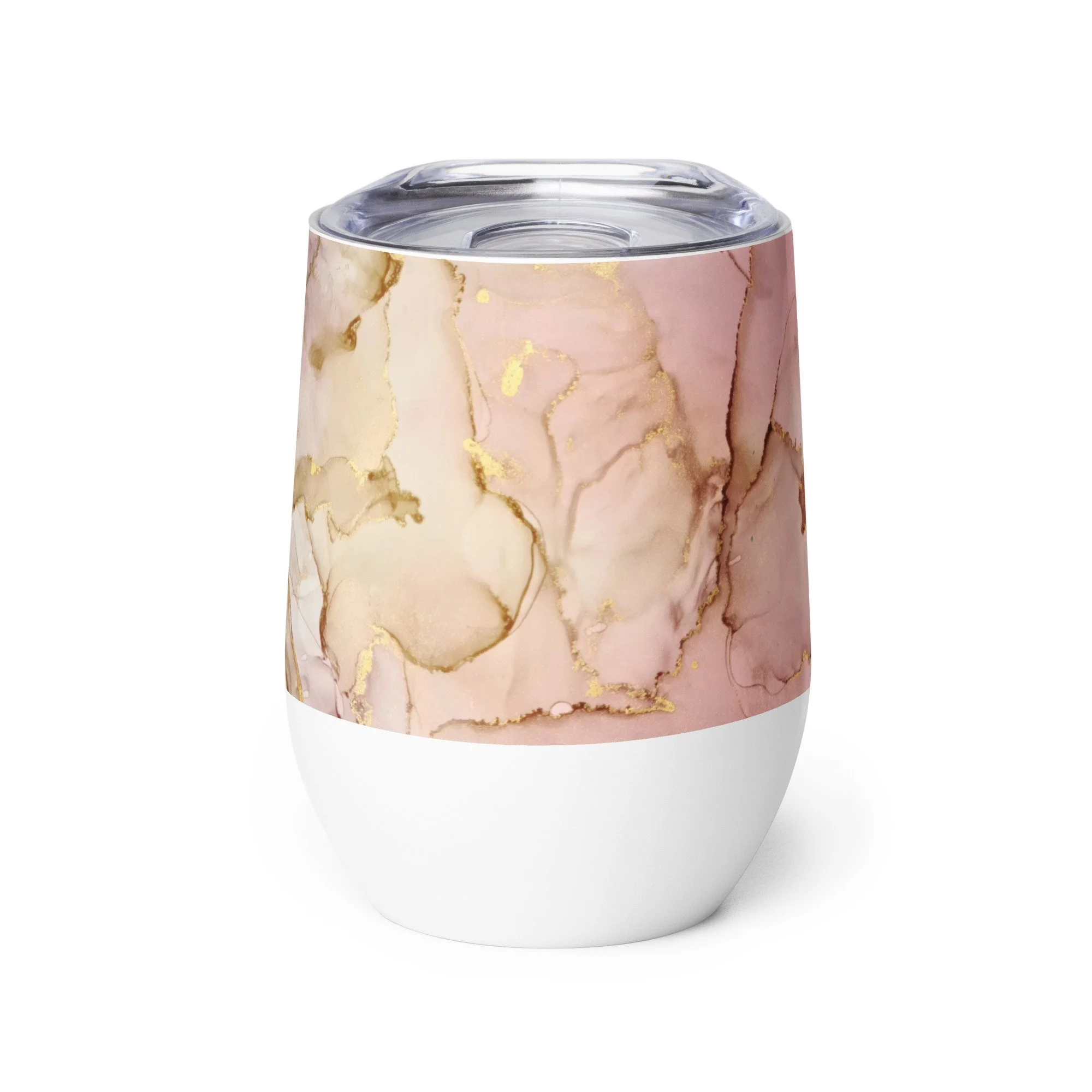 Wine tumbler - Pink Beige & Gold Marble