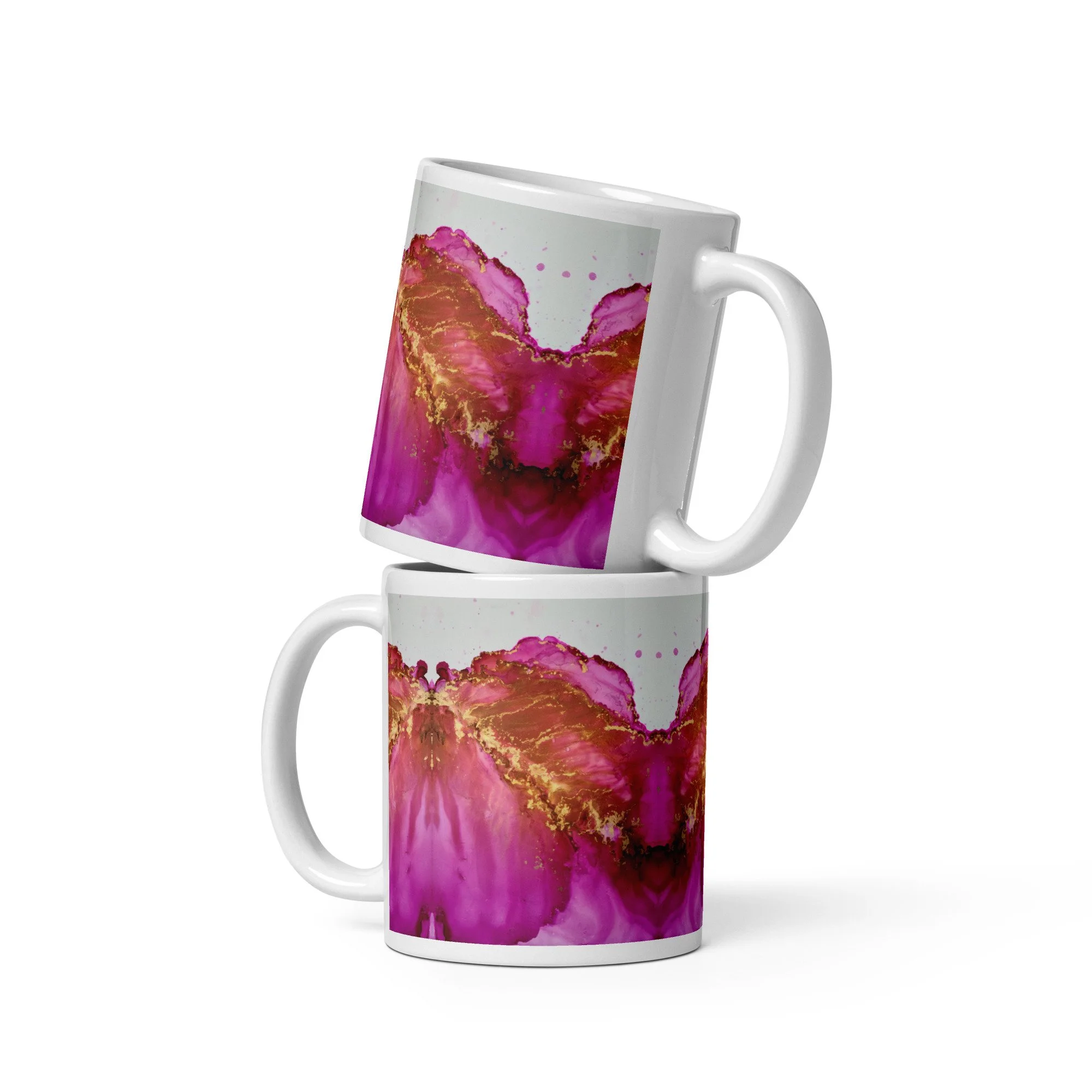White glossy mug - Pink & Gold Bloom