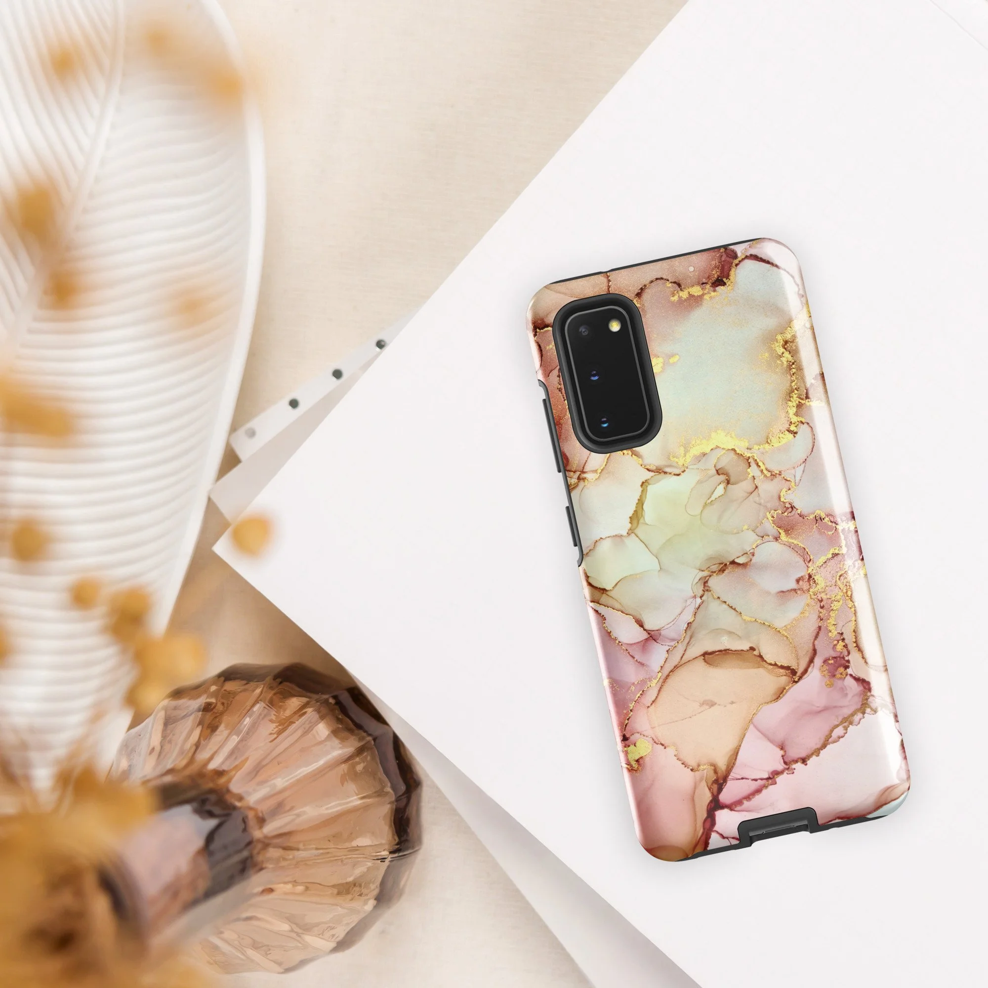 Samsung® Tough Case - Pink Peony & Gold Marble