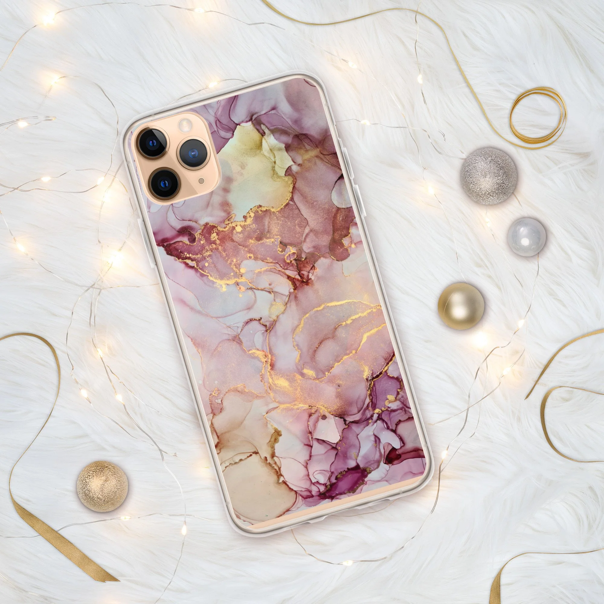 iPhone® Clear Case - Pink Plum & Gold Marble