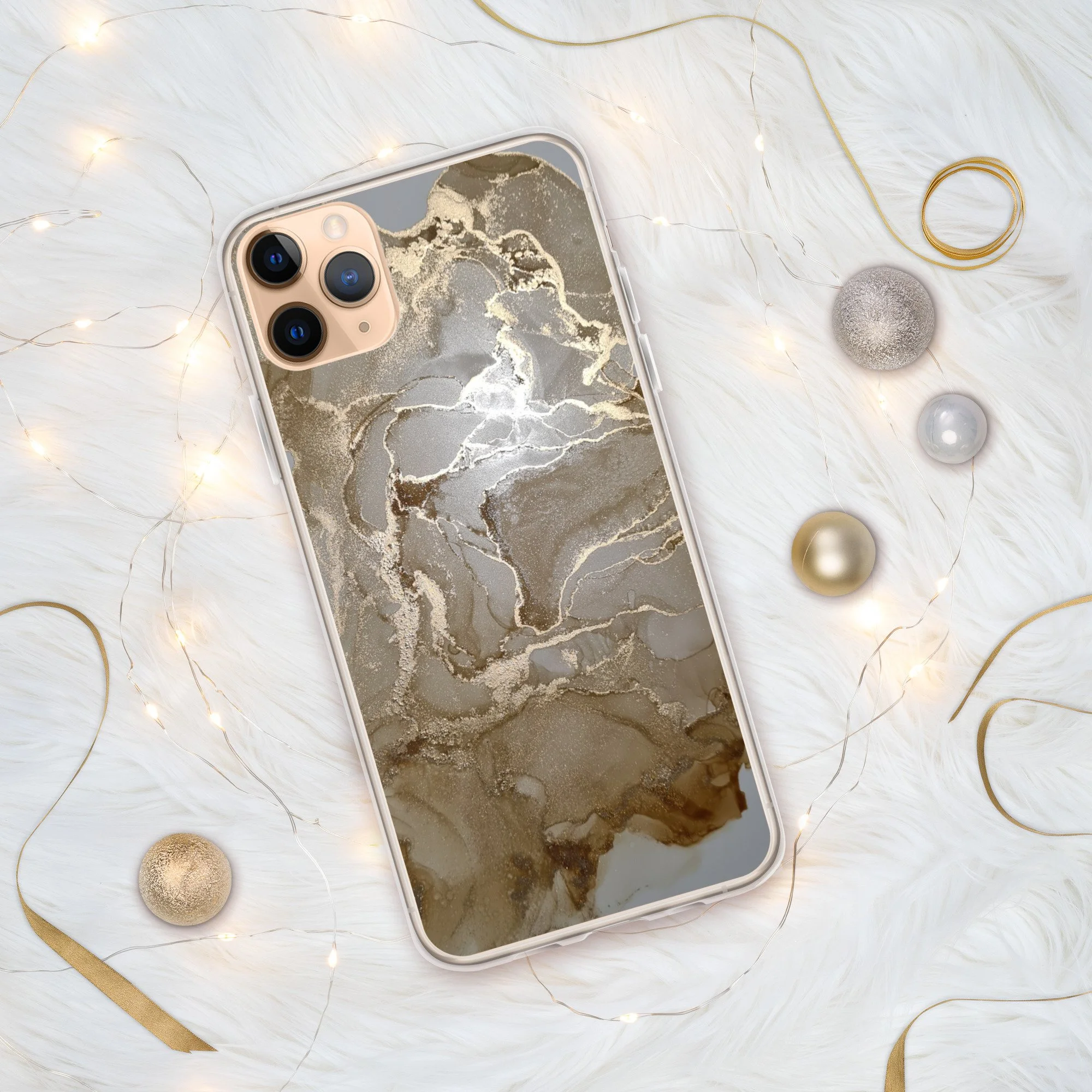 iPhone® Clear Case - Beige & Gold Marble II
