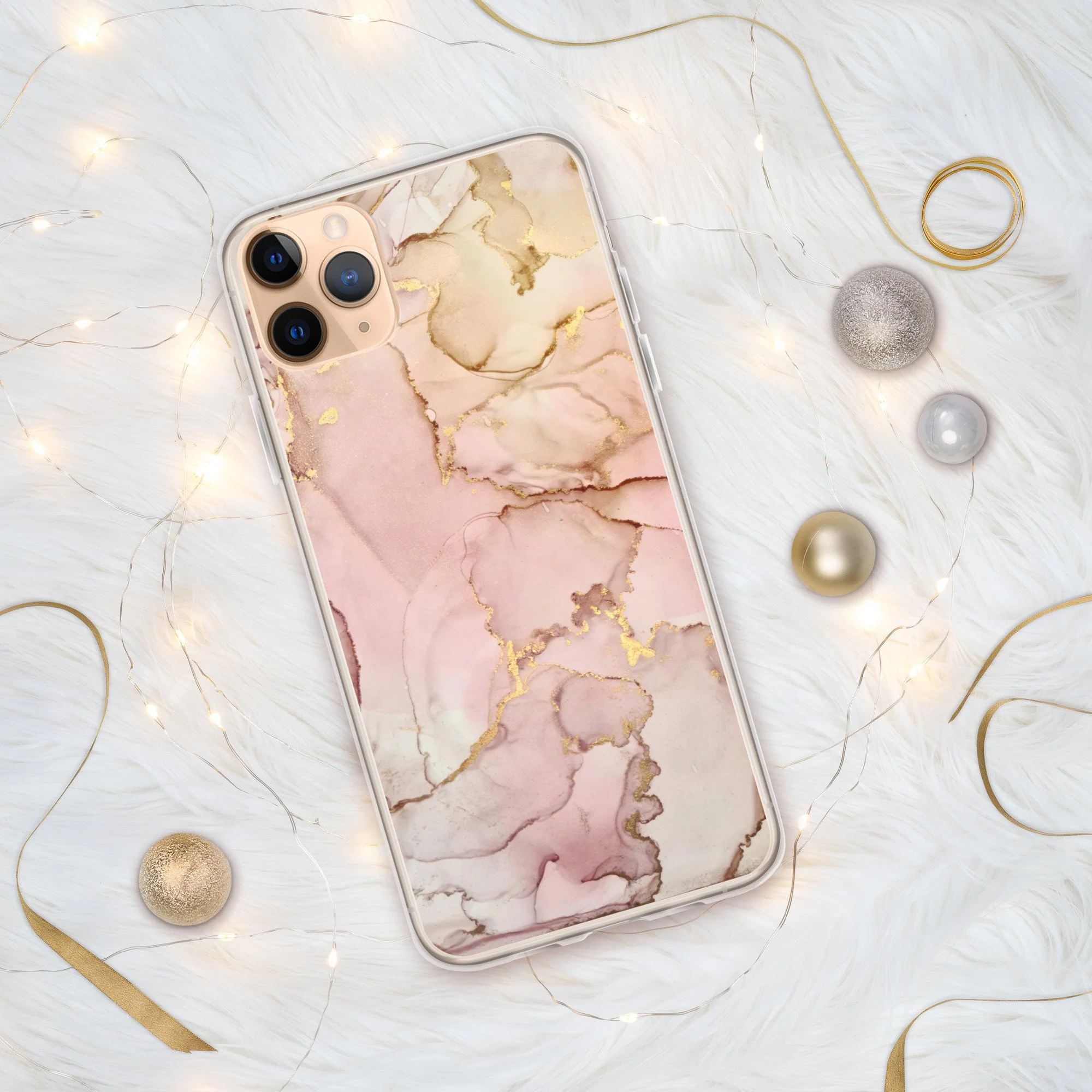iPhone® Clear Case - Pink Beige & Gold Marble