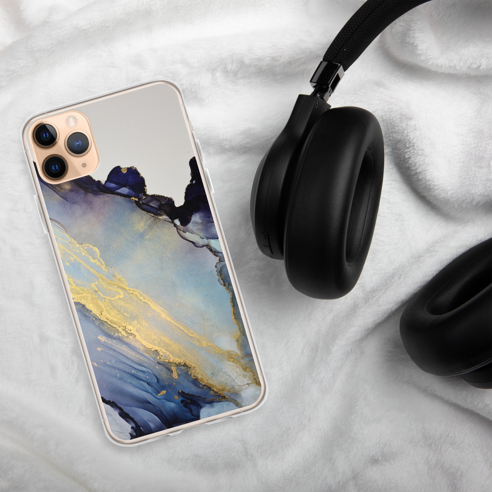 iPhone® Clear Case - Blue Black & Gold Marble I