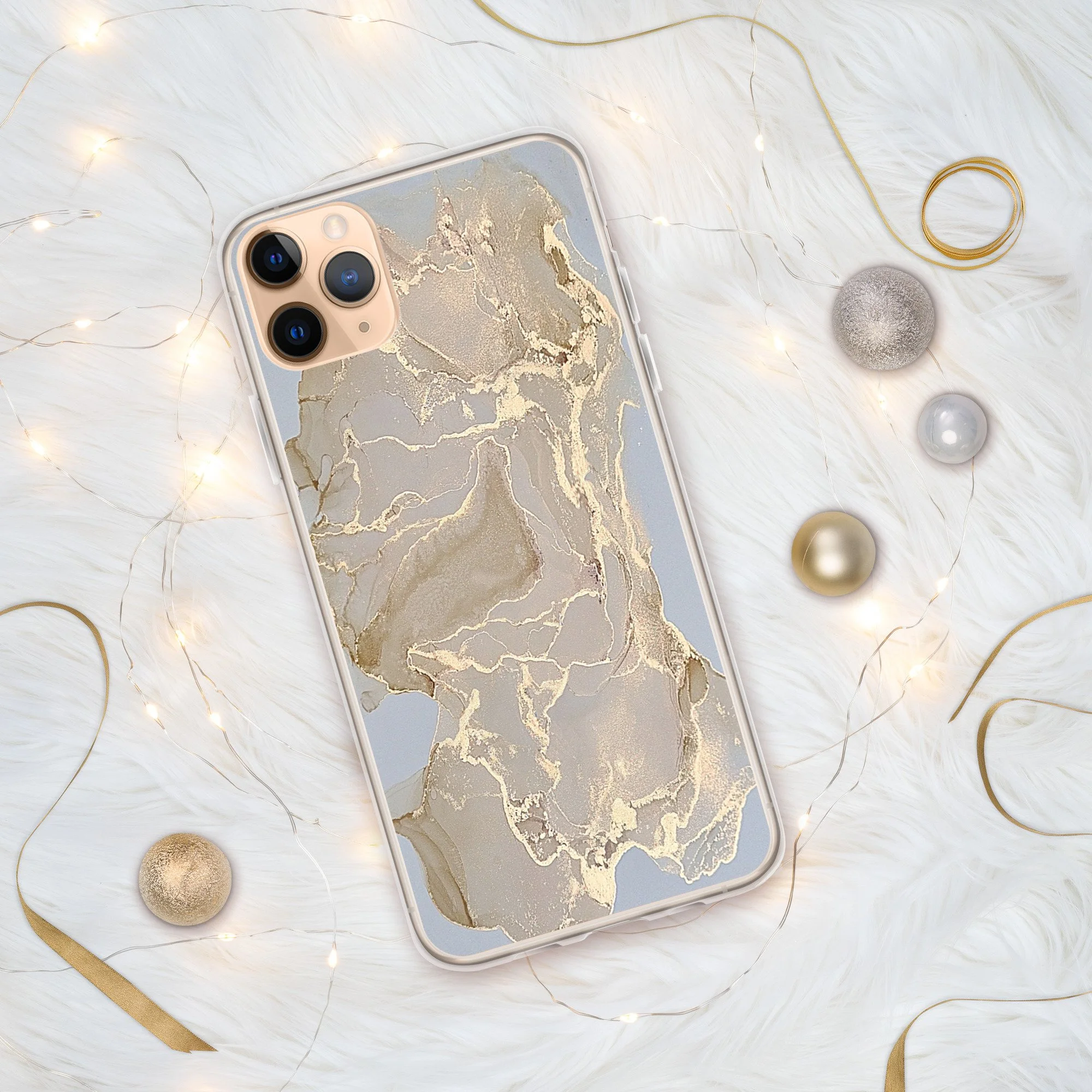 iPhone® Clear Case - Beige & Gold Marble I