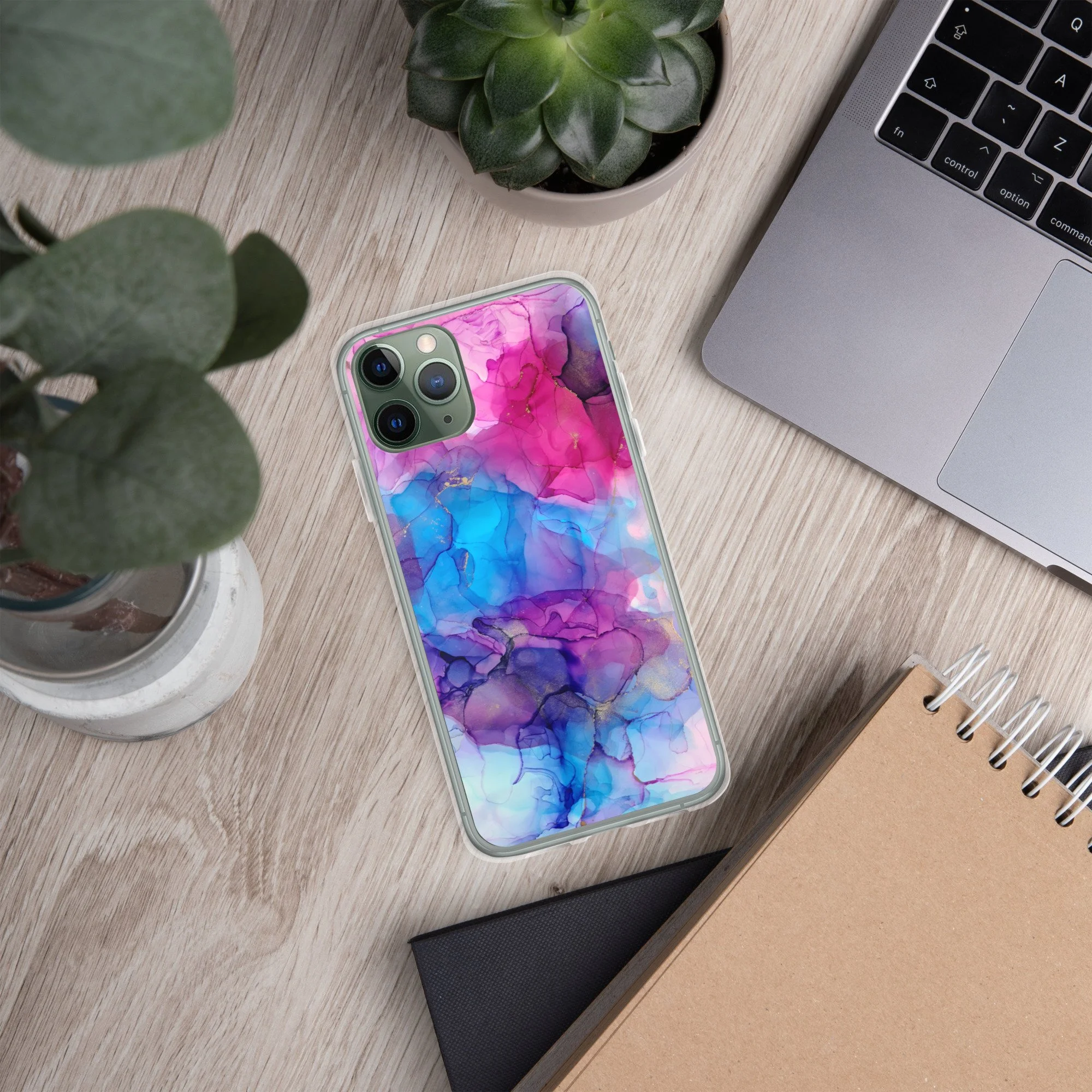iPhone® Clear Case - Pink Blue & Gold Marble