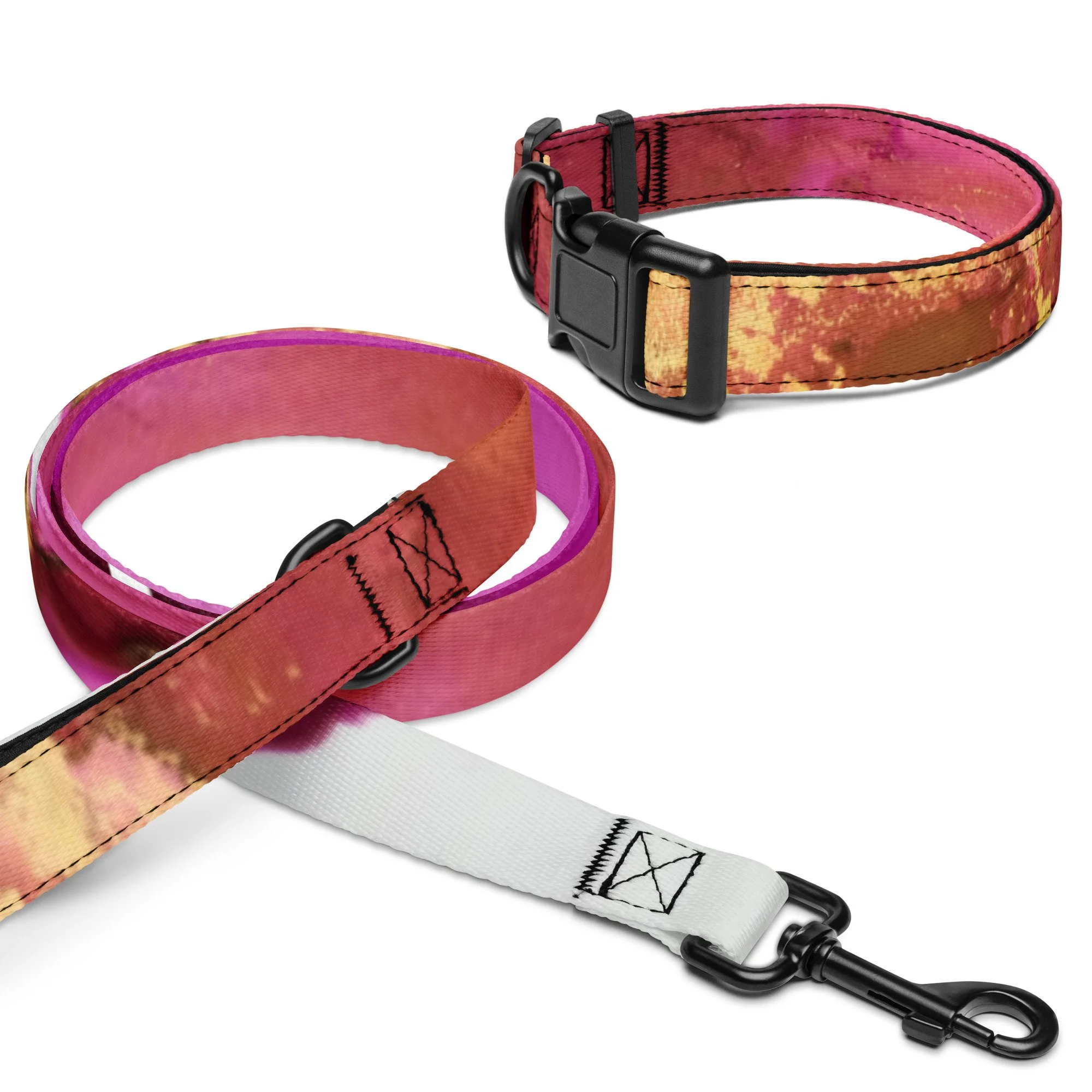 Pet collar & leash - Pink & Gold Bloom