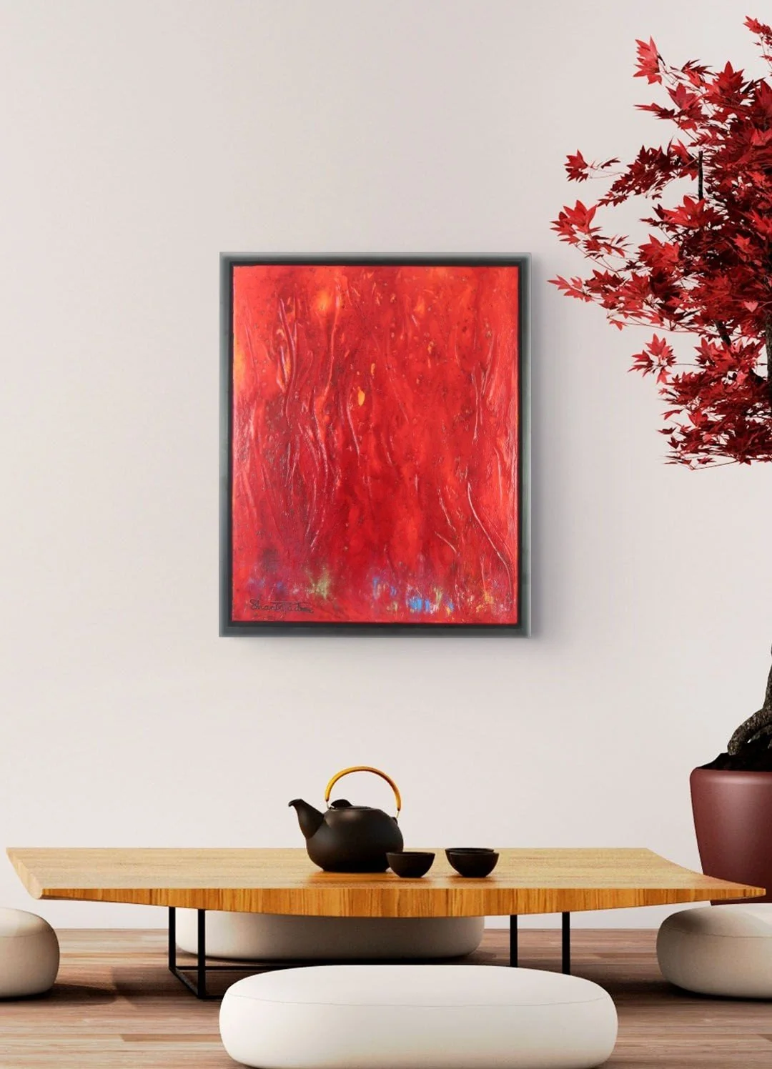 Fire - Inferno | Minimalist Conceptual Piece | Framed | Mixed Media on Textured Canvas | 20" x 16"