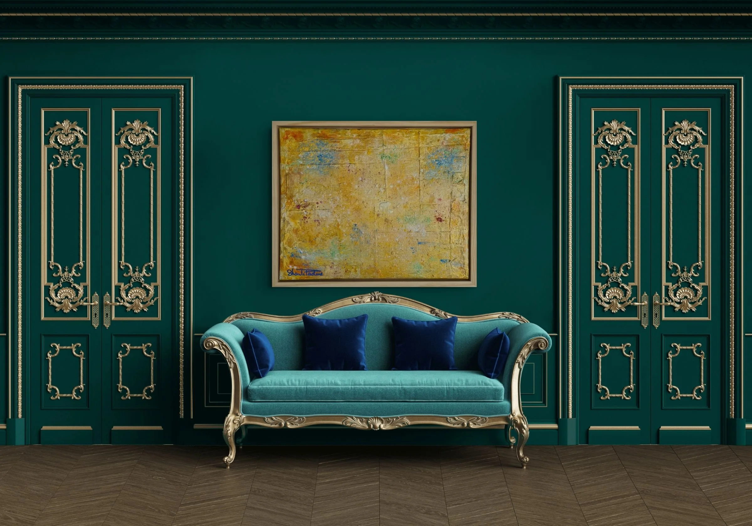 SOLD - Earth - Buddha's Gold | Conceptual Piece | Framed | Mixed Media on Textured Canvas | 20" x 16"
