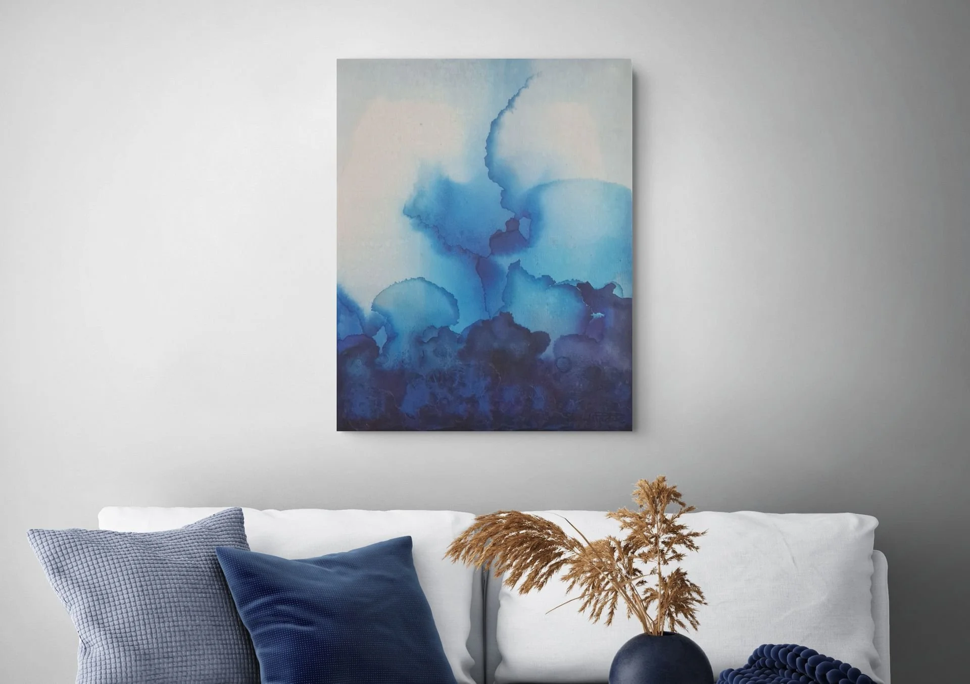Space - Blue Ether | Minimalist Conceptual Piece | Framed | Mixed Media on Canvas | 20" x 16"