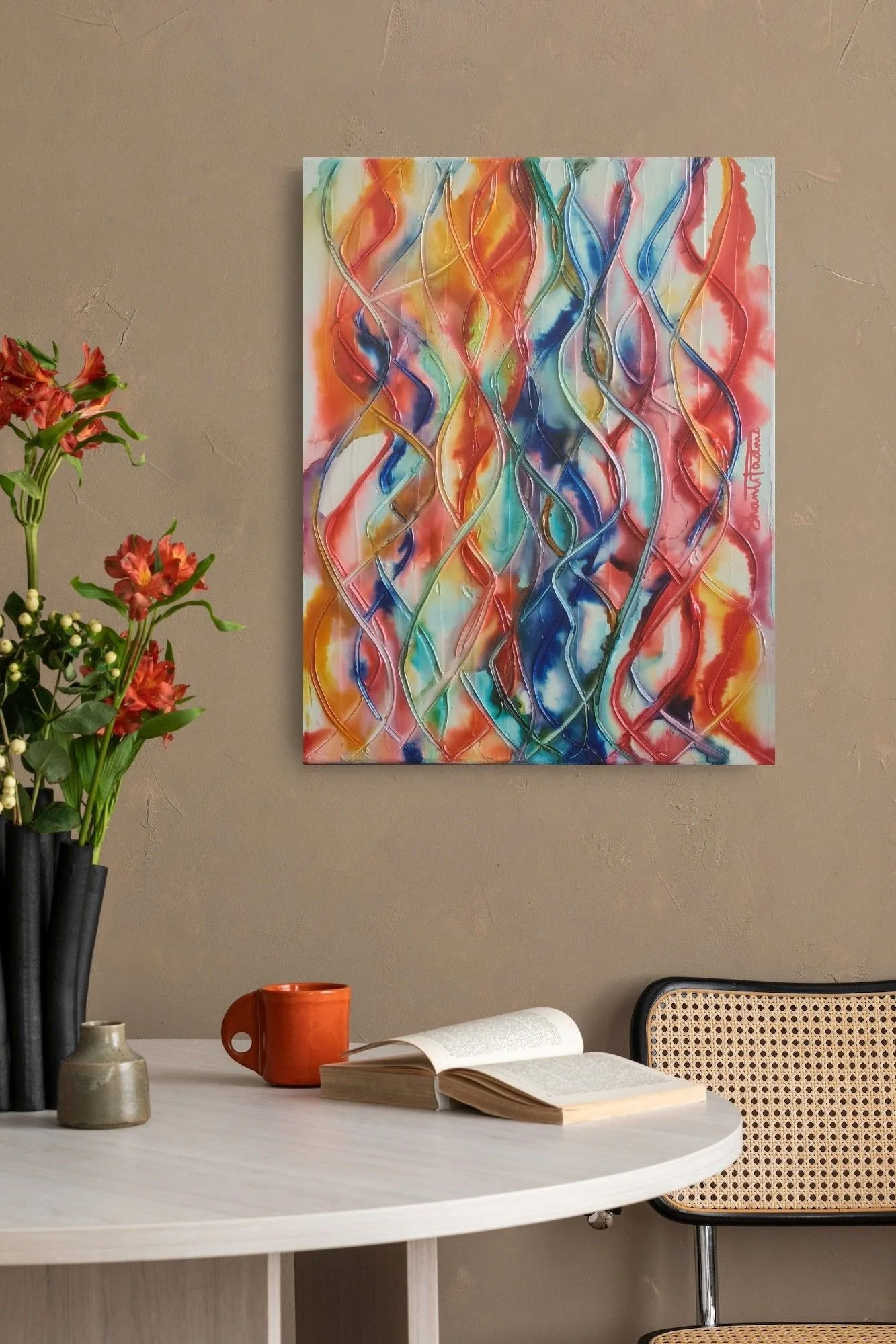 Five Lights - Ribbons | Conceptual Piece | Framed | Mixed Media on Textured Canvas | 20" x 16"