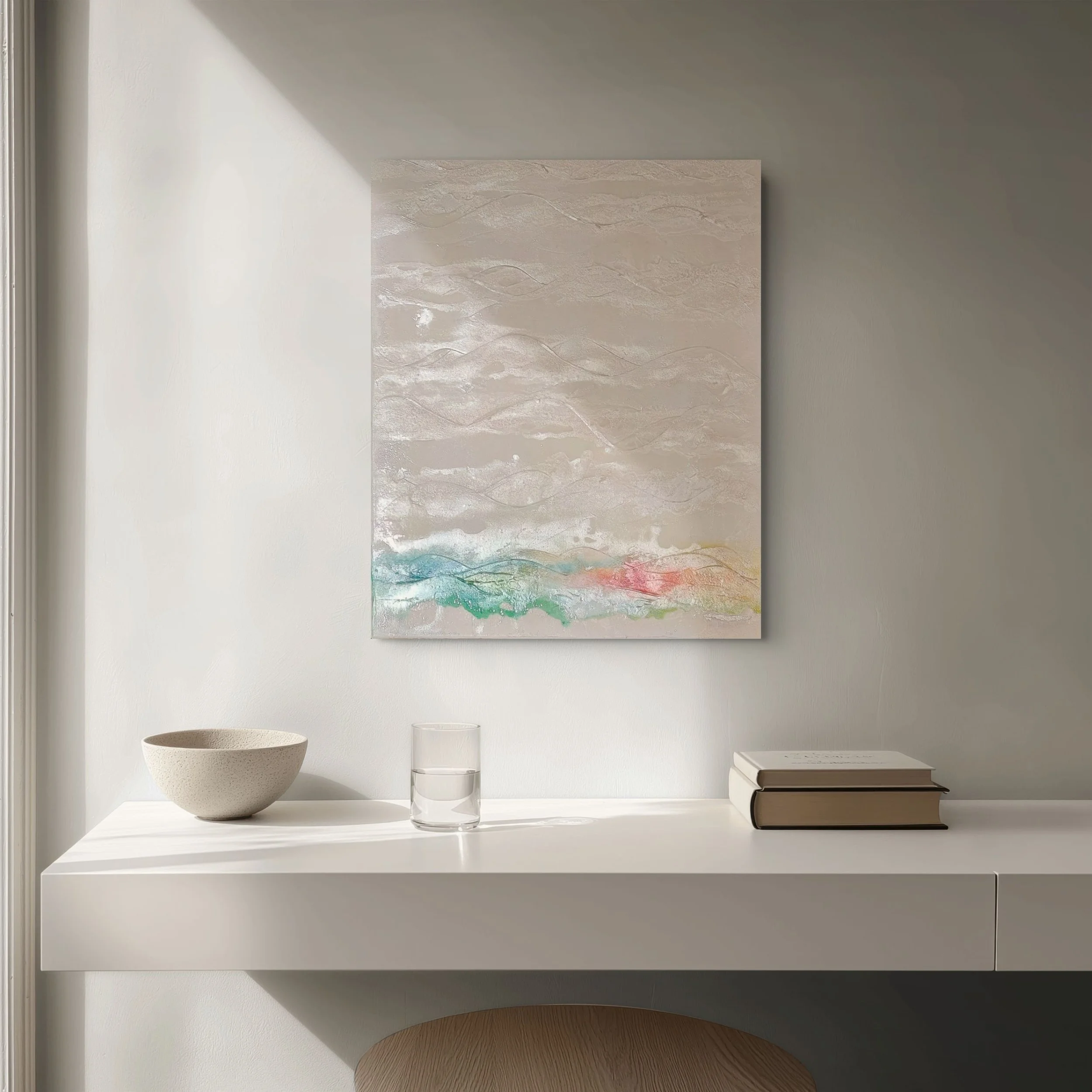 Water - Waves | Minimalist Conceptual Piece | Framed | Mixed Media on Textured Canvas | 20" x 16"
