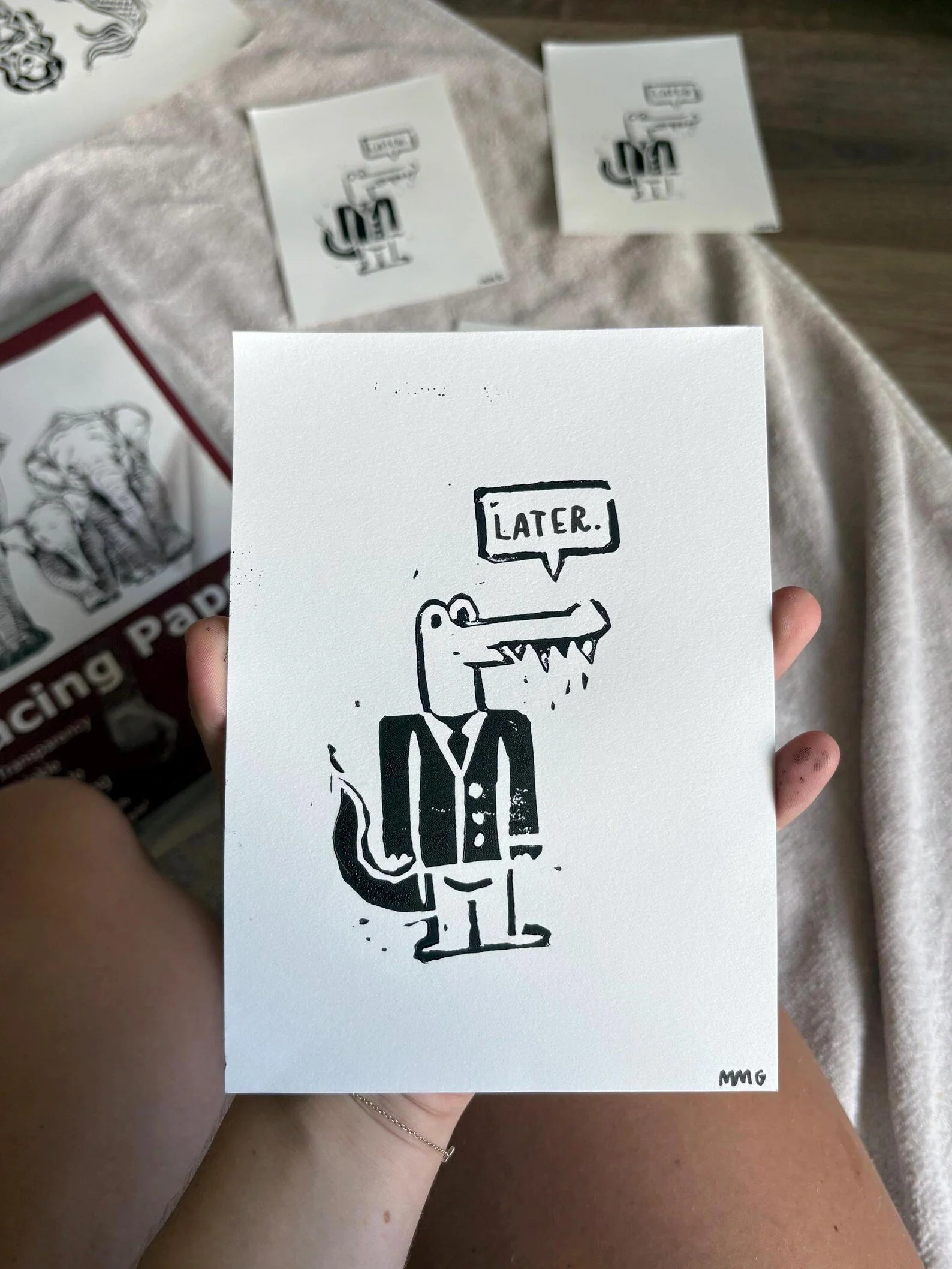 "Later, Gator" Linocut Print
