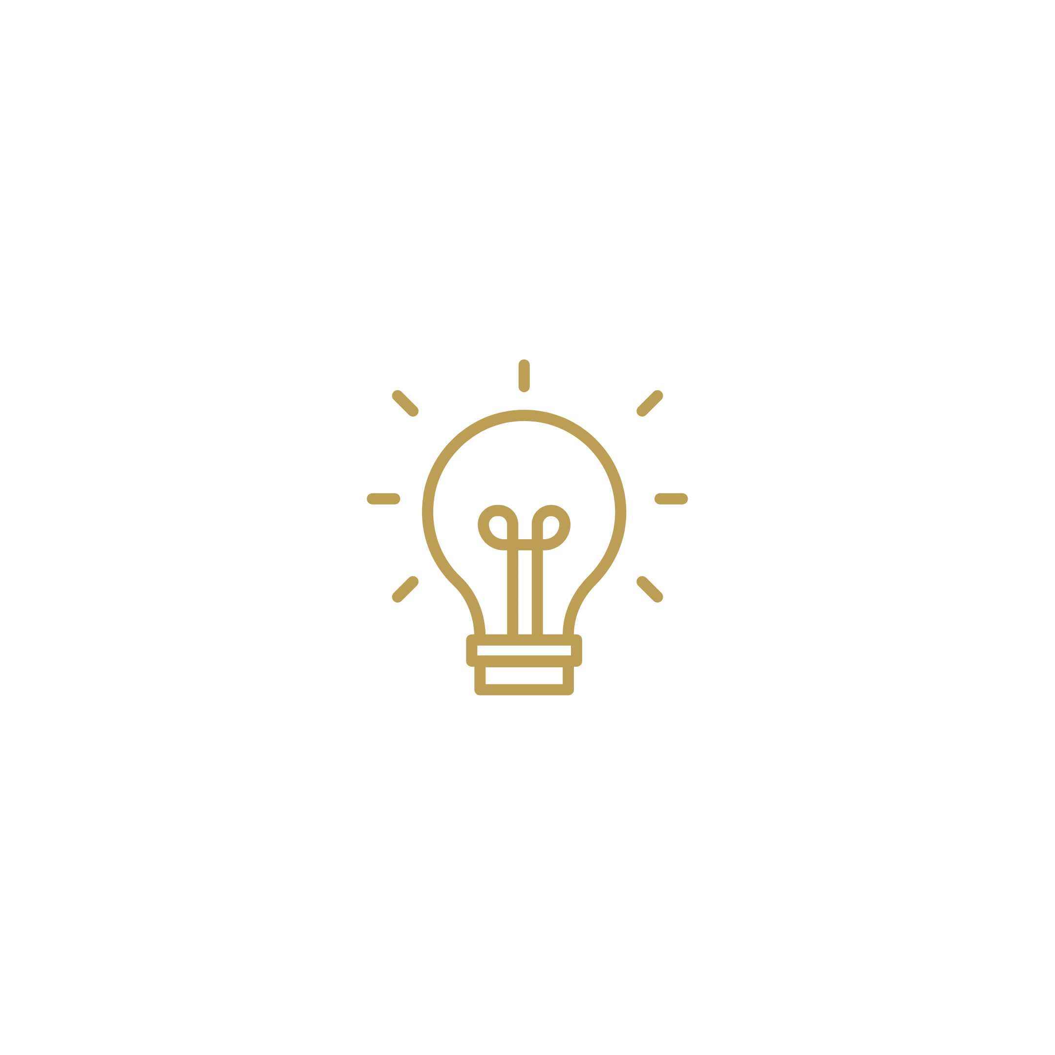 A black background with a centered gold outline light bulb icon and the words "Innovate your ideas" above it.