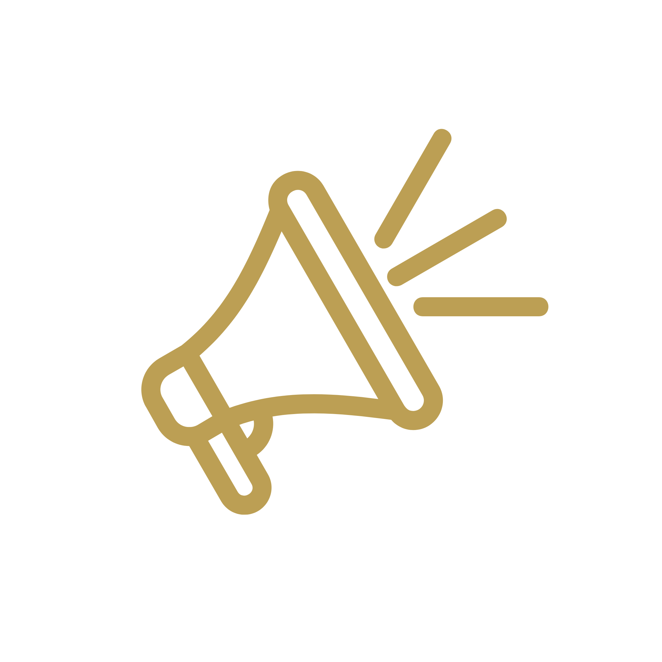 Gold outline of a loudspeaker icon with sound lines on a black background.