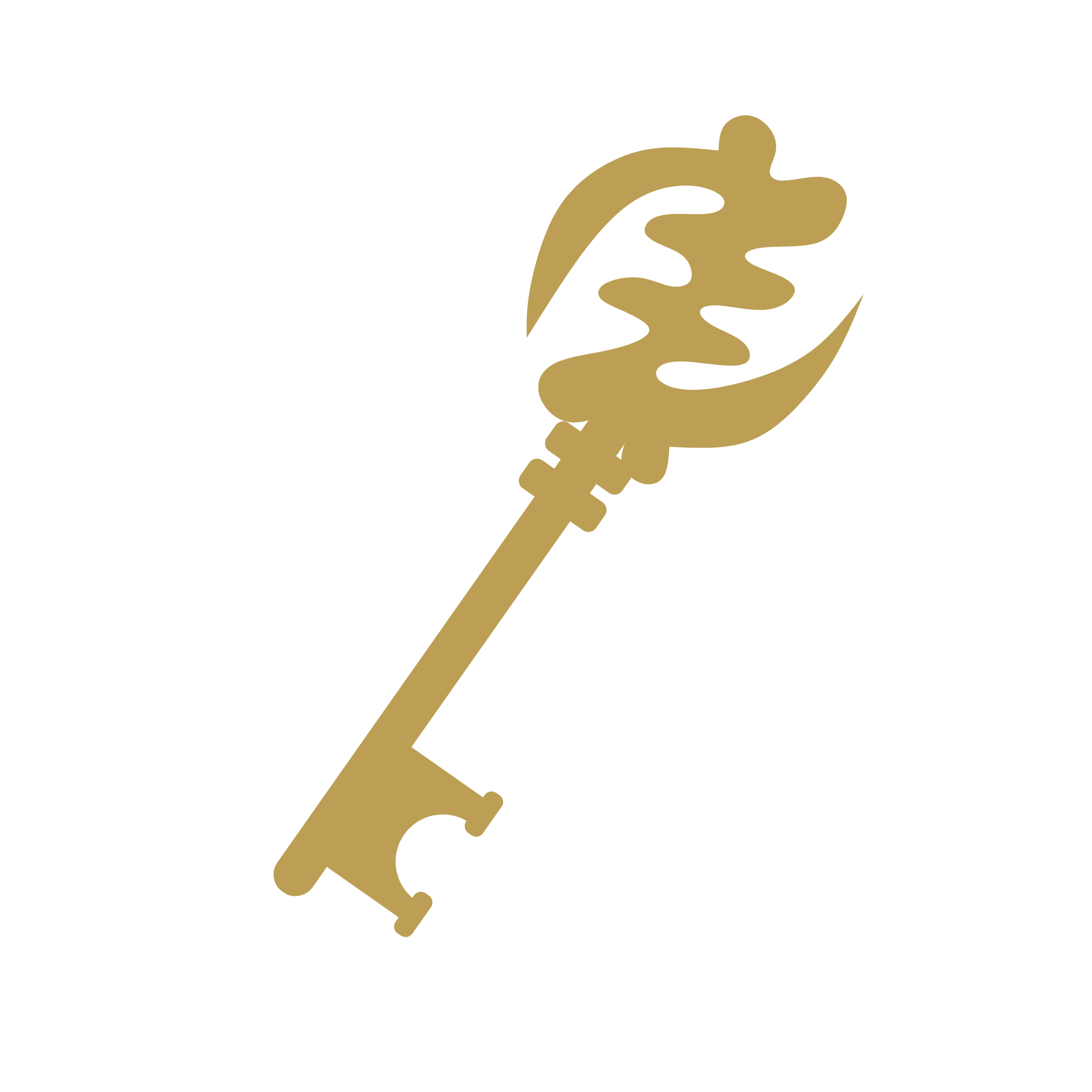 A black background with a gold-colored stylized hand holding a dark object, possibly a key.