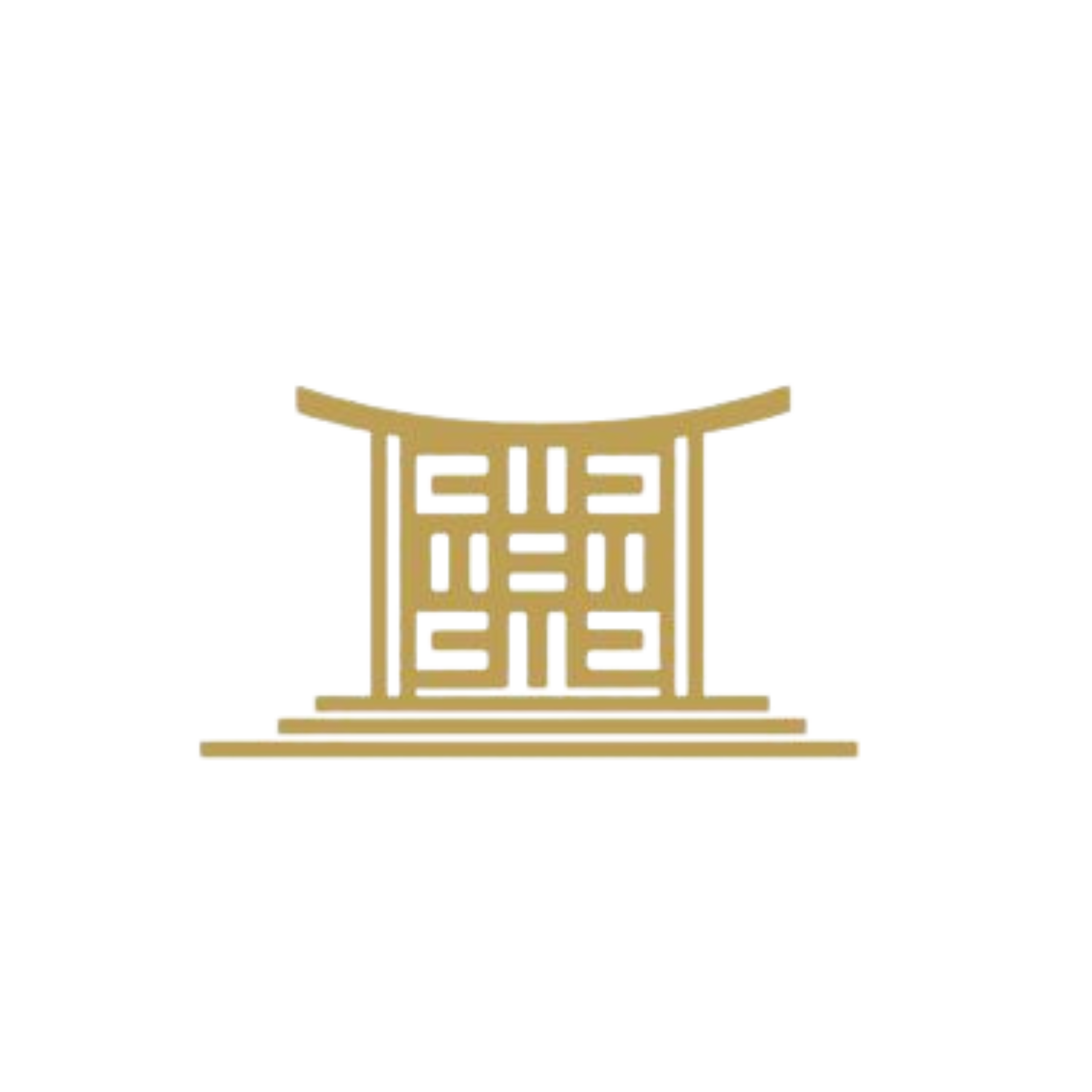 Decorative wooden gate with intricate lattice design and stairs leading up to it, set on a dark background.