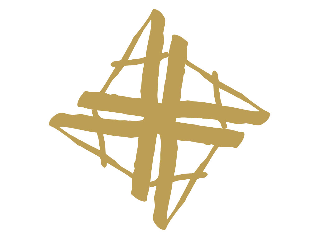 A gold star-shaped symbol with intersecting lines on a black background.