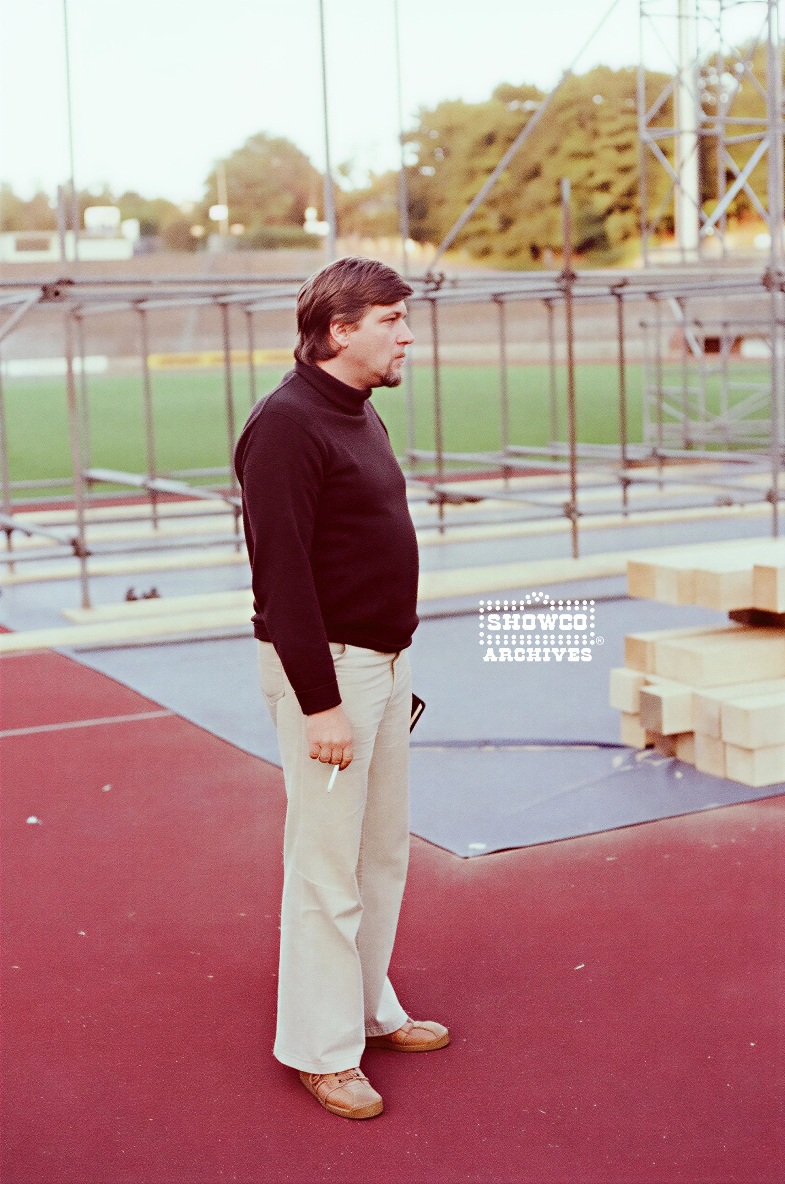 Mike Schiller, promoter rep, at Summertime Open Air Festival, Ulm, Germany, 1978. Courtesy of the Showco Archives.