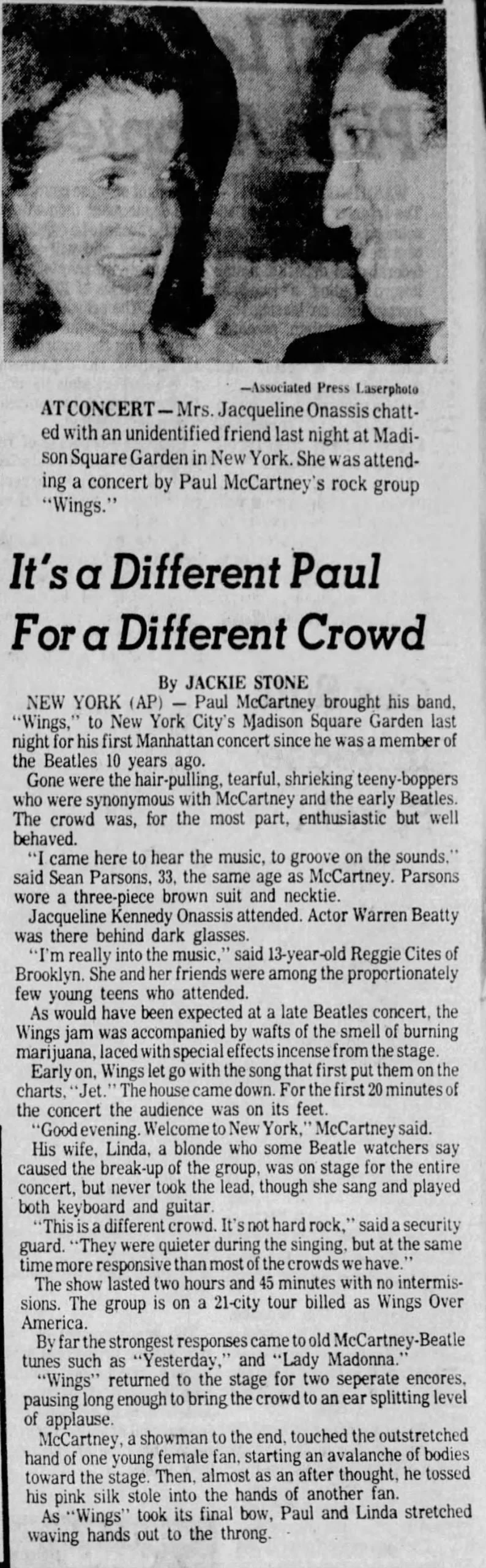 WINGS ONASSIS SHOW ARTICLE