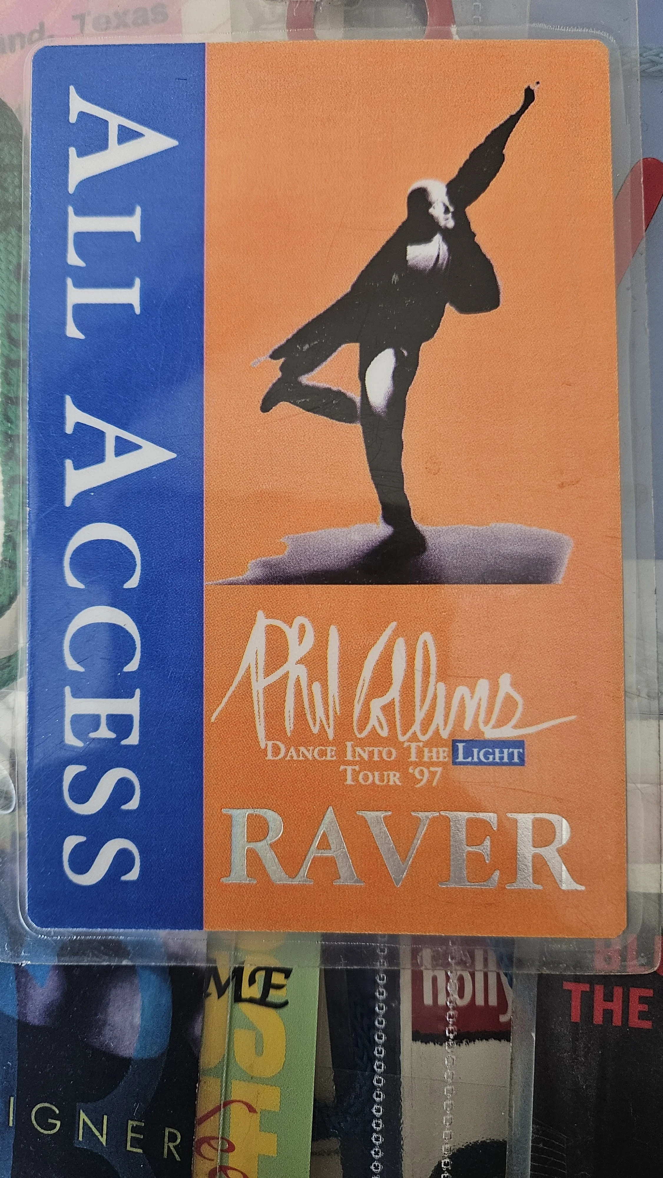 Dance Into the Light Tour ’97 laminate marked All Access and RAVER. Joey Chardukian Collection.