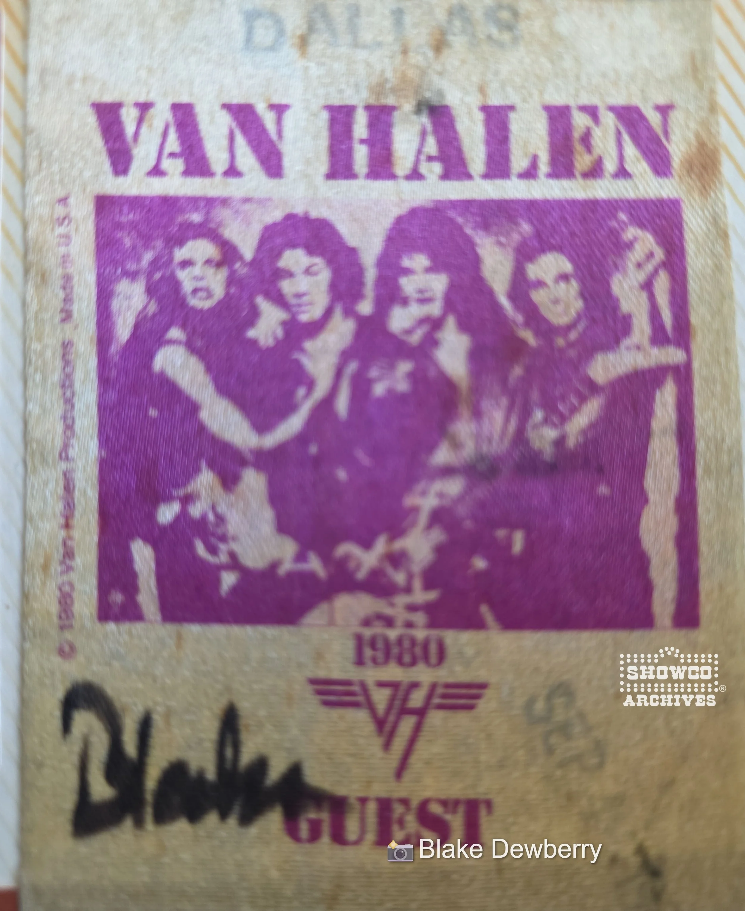 1980 Dallas Van Halen show backstage pass