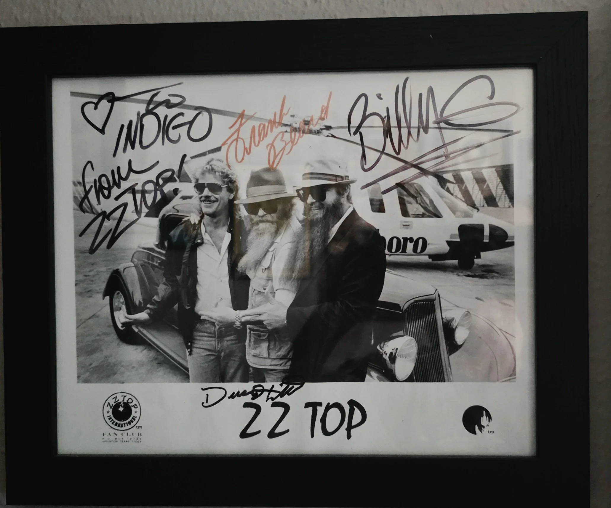 ZZ Top autographed photo to Indigo Kretzschmar circa 1980s