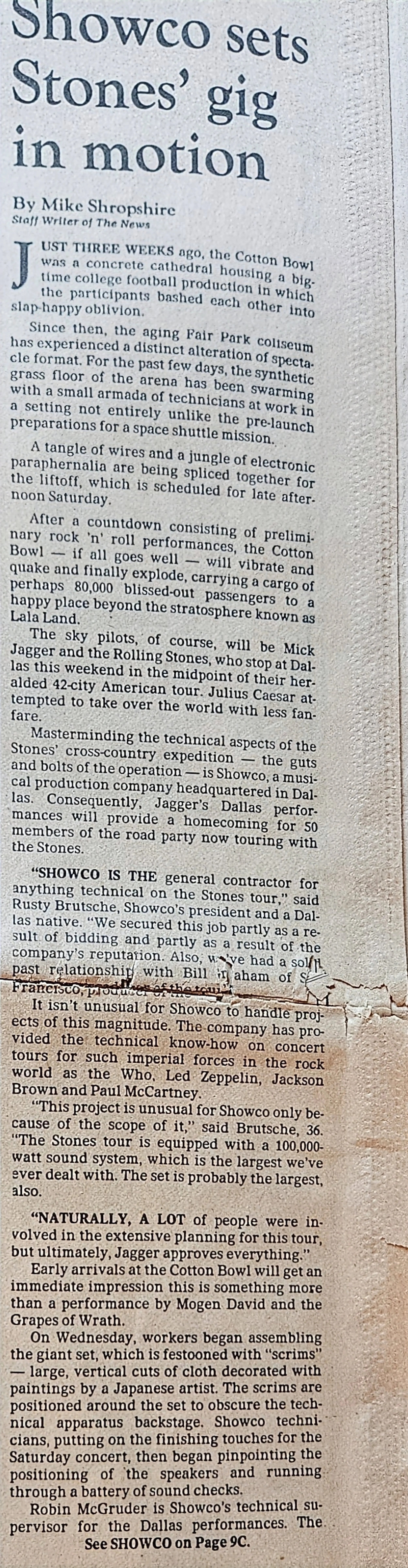 Showco Sets Stones Gig in Motion Article