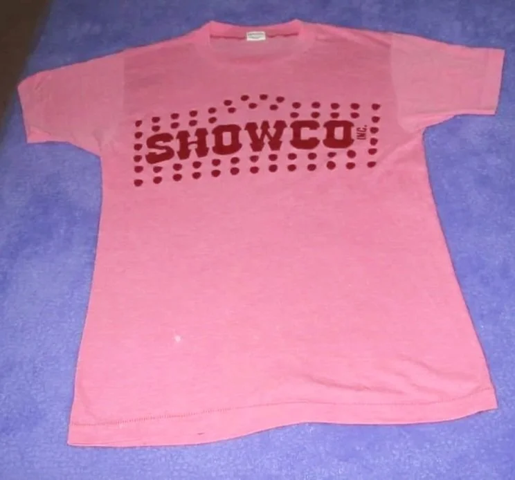 Showco Led Zeppelin 1977 Pink shirt with red velvet flocking - courtesy of Jan Griffin