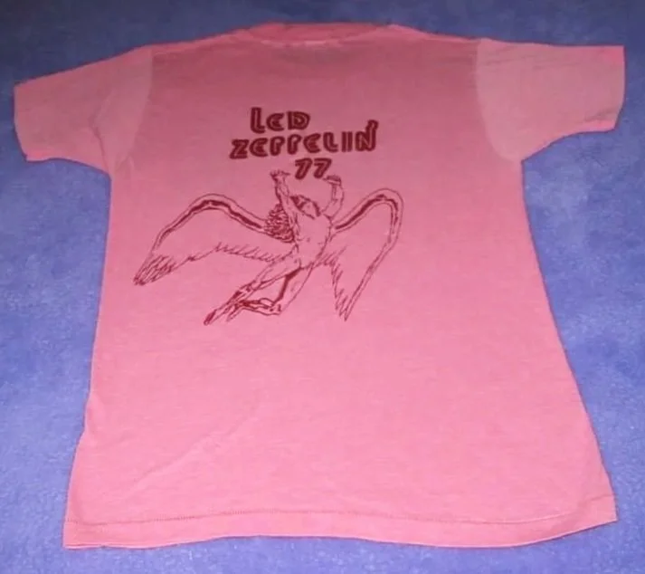 Showco Led Zeppelin 1977 Pink shirt with red velvet flocking - courtesy of Jan Griffin