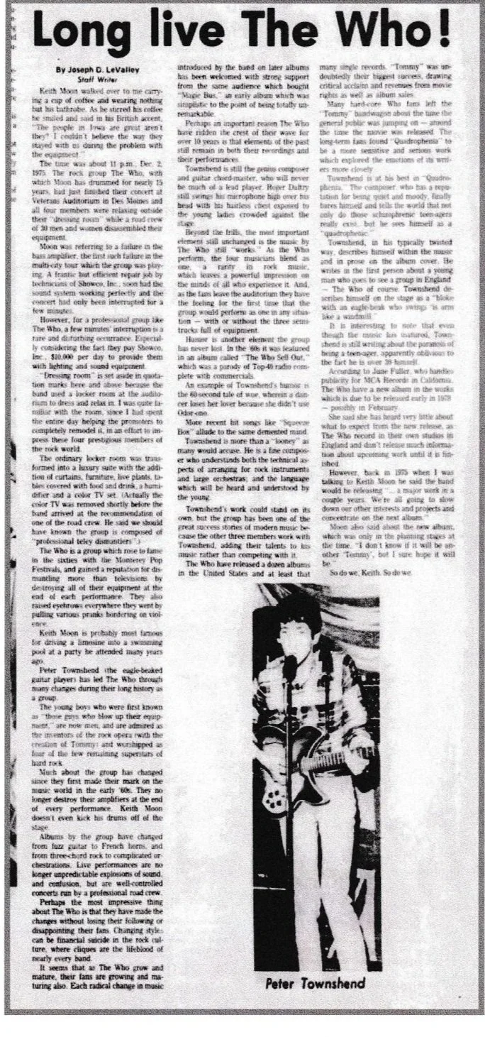 Globe Gazette-12/31/1977-Long Live the Who Article
