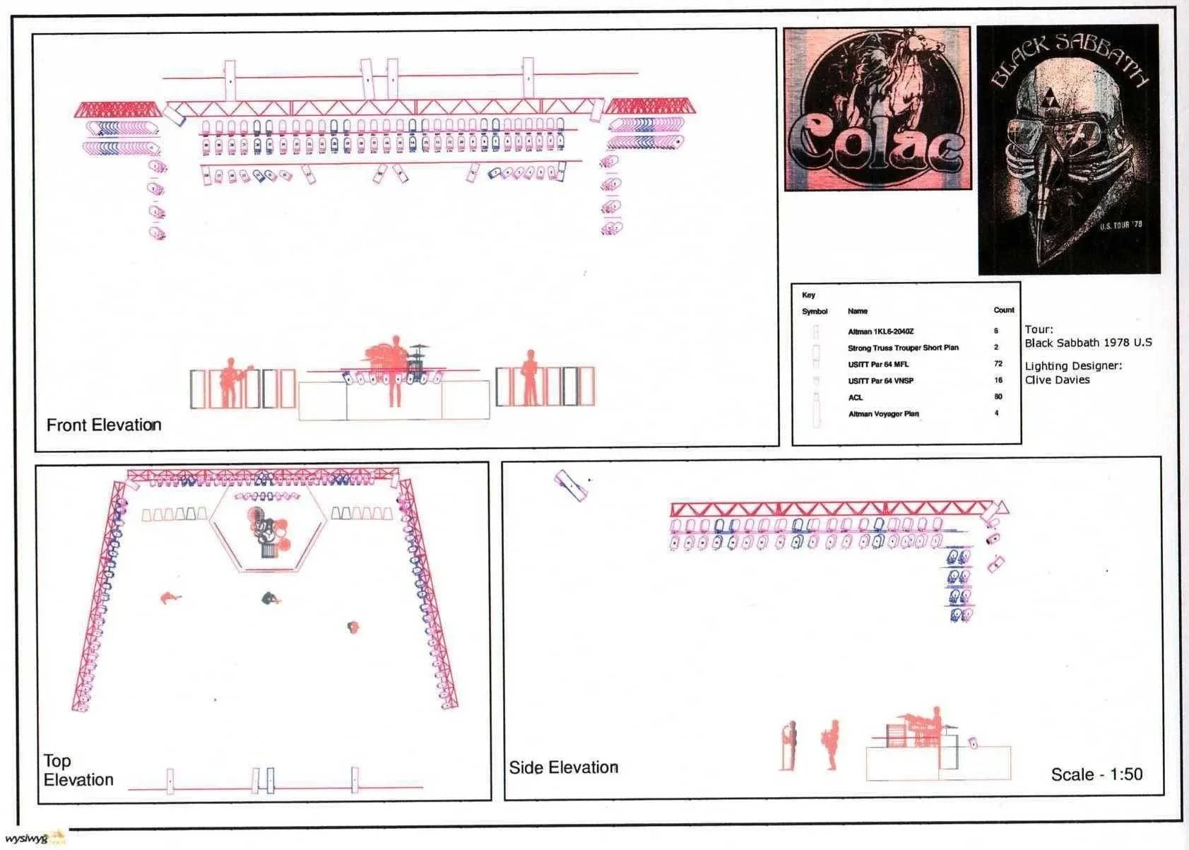 Digital representation of the lighting rig supplied by Showco. Provided by Clive Davies (Black Sabbath's Lighting Designer, 1975-1978) 