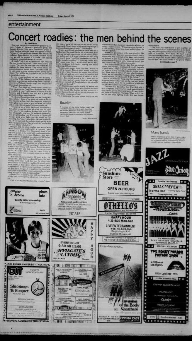 3/9/1979 Daily Oklahoman Roadies Article p.1