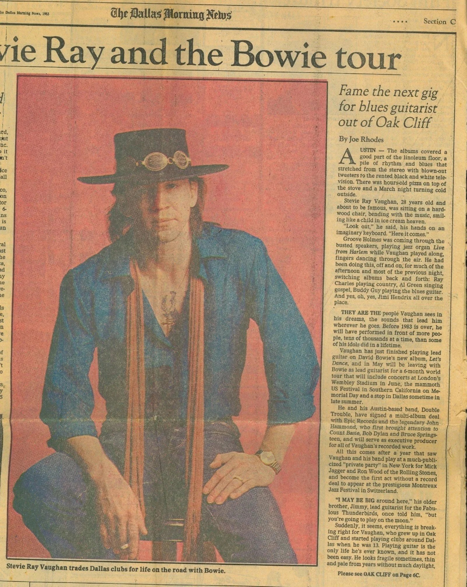 April 17, 1983 DMN David Bowie SRV Article - Rusty Brutsche, Jack Maxson