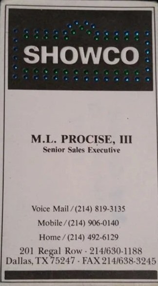 M.L. Procise III Showco Business Card