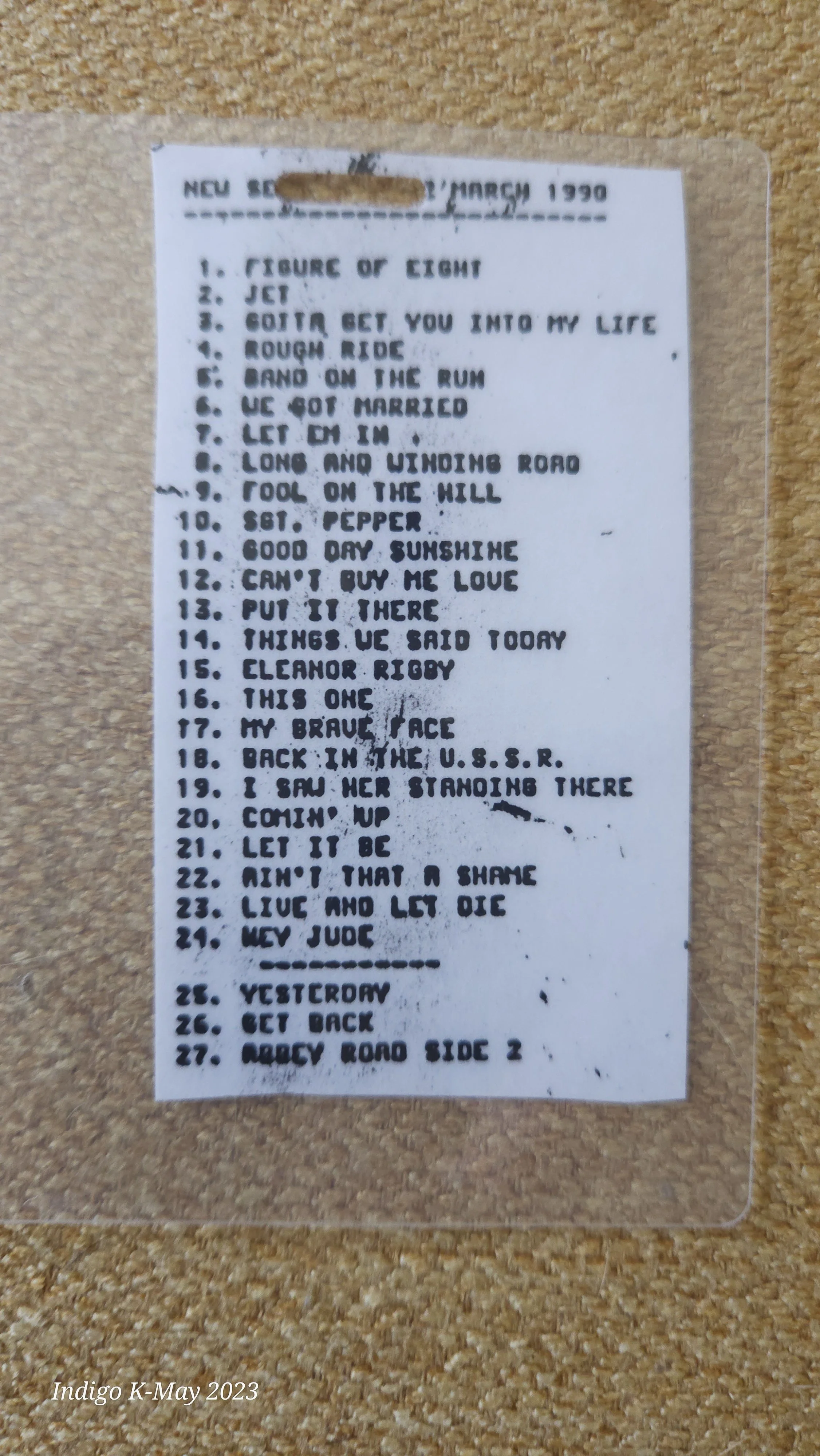 1990 Paul McCartney setlist laminate