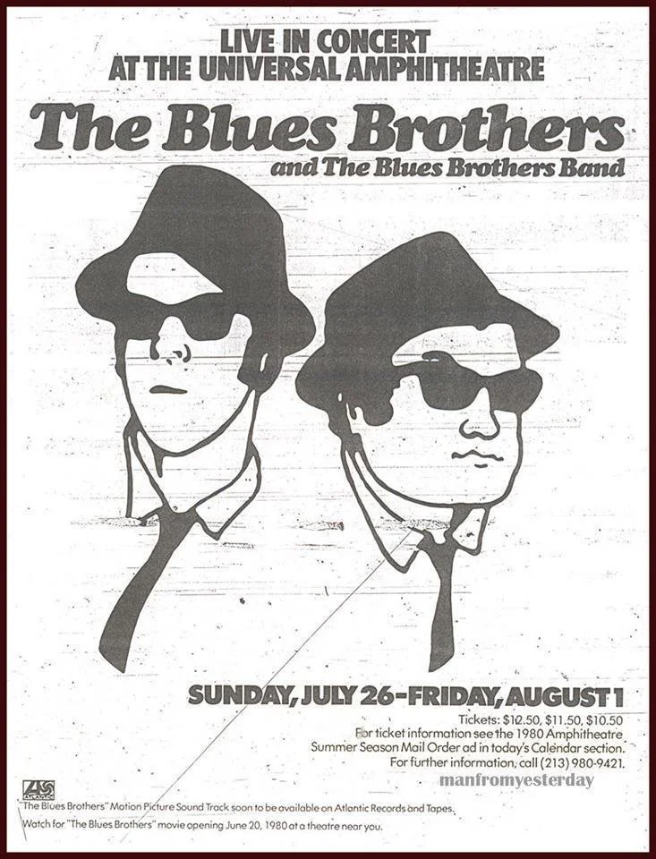 Live in Concert at the Universal Amphitheatre - The Blues Brothers and The Blues Brothers Band Flyer - July 26 - August 1 1980