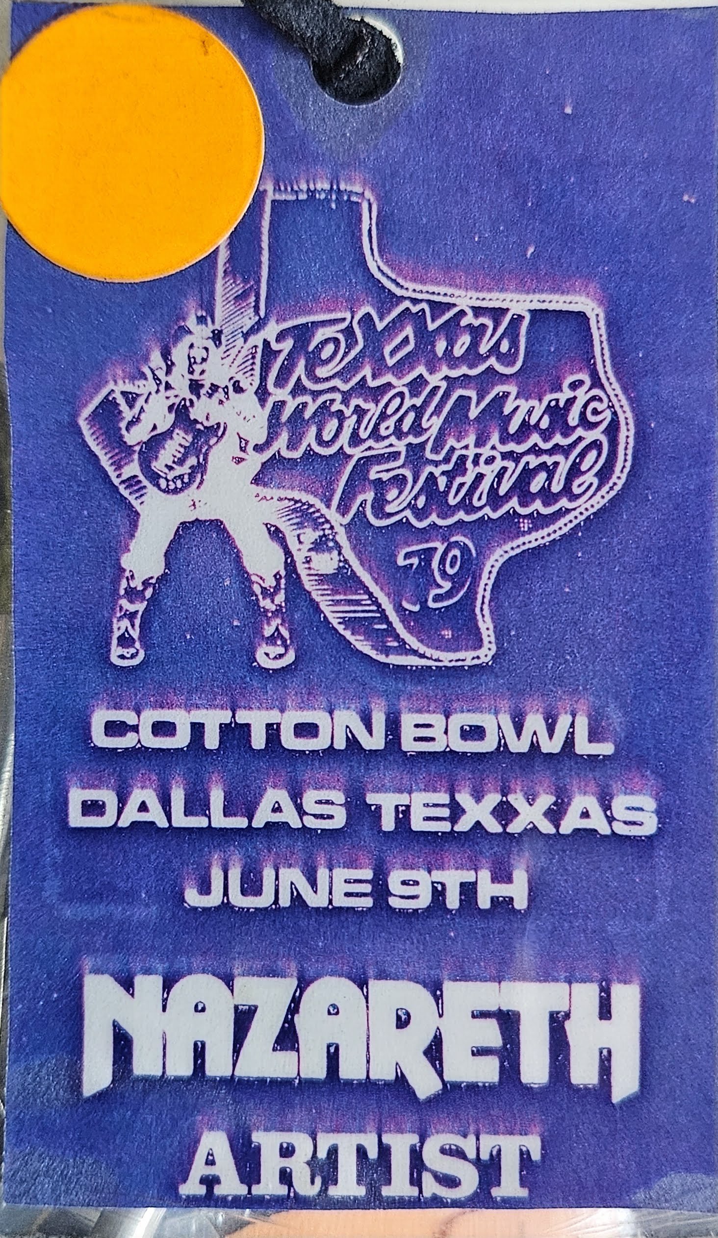 1979-Texas World Music Festival-Nazareth-Artist Pass-Cotton Bowl-Dallas-Ken Byrnes