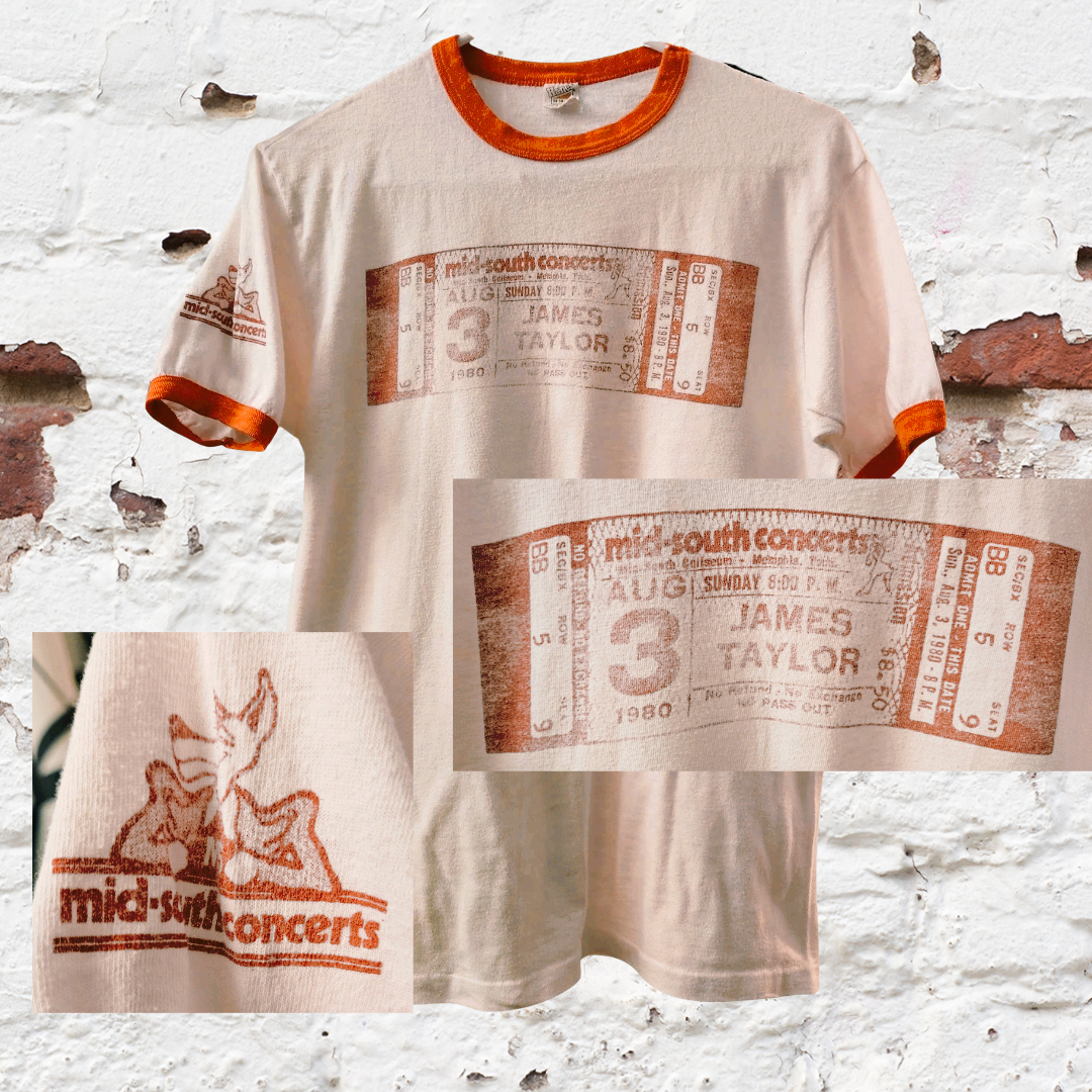 James Taylor “Mid-South Concerts” vintage ringer tee, 1980