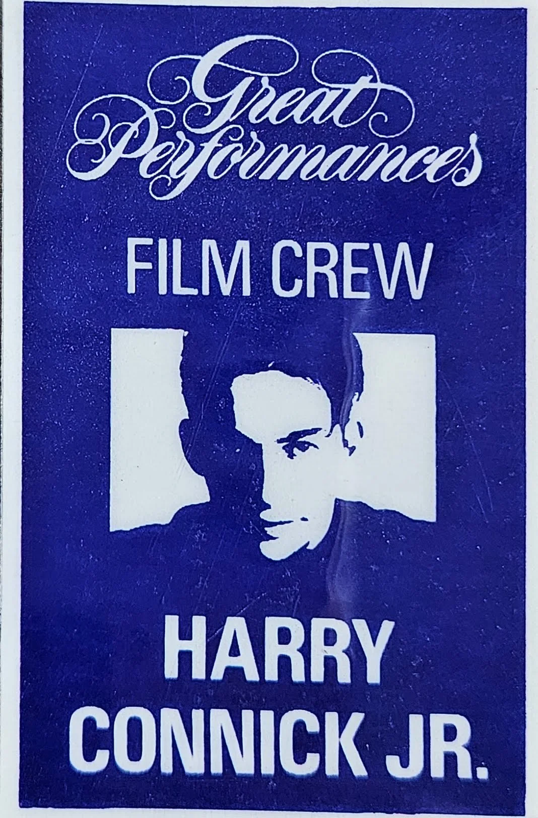 Harry Connick Jr. Great Performances film crew pass, with a portrait on a blue background.
