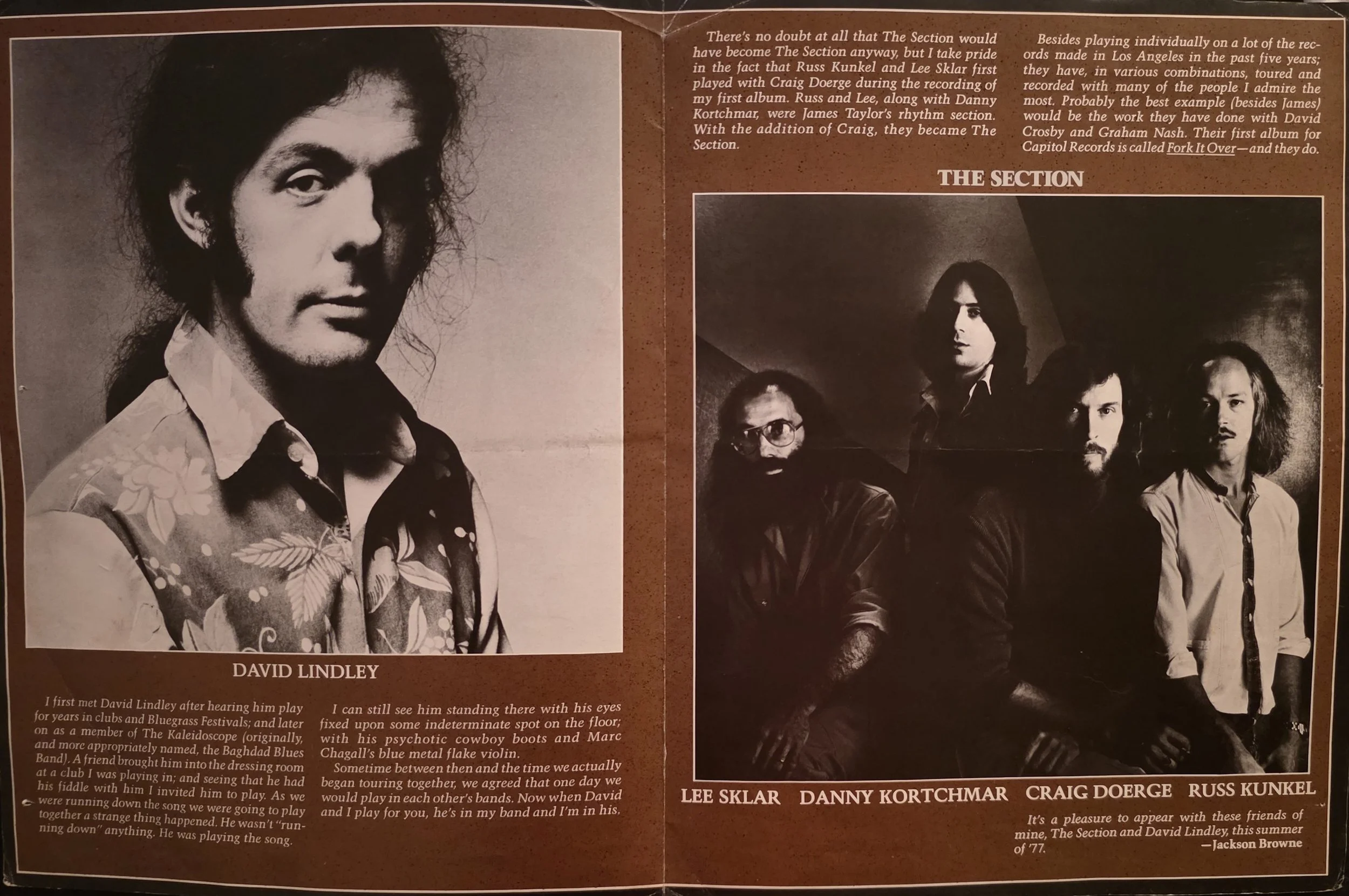 Jackson Browne Summer Tour '77 Program Inside - Running On Empty Tour - courtesy of Doc Gans