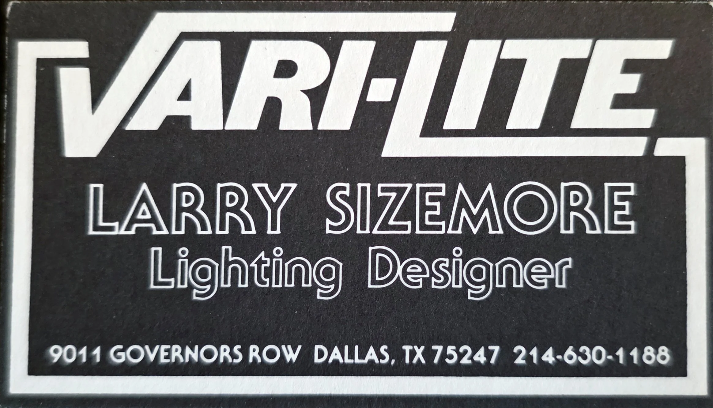 Larry Sizemore Vari-LIte business card