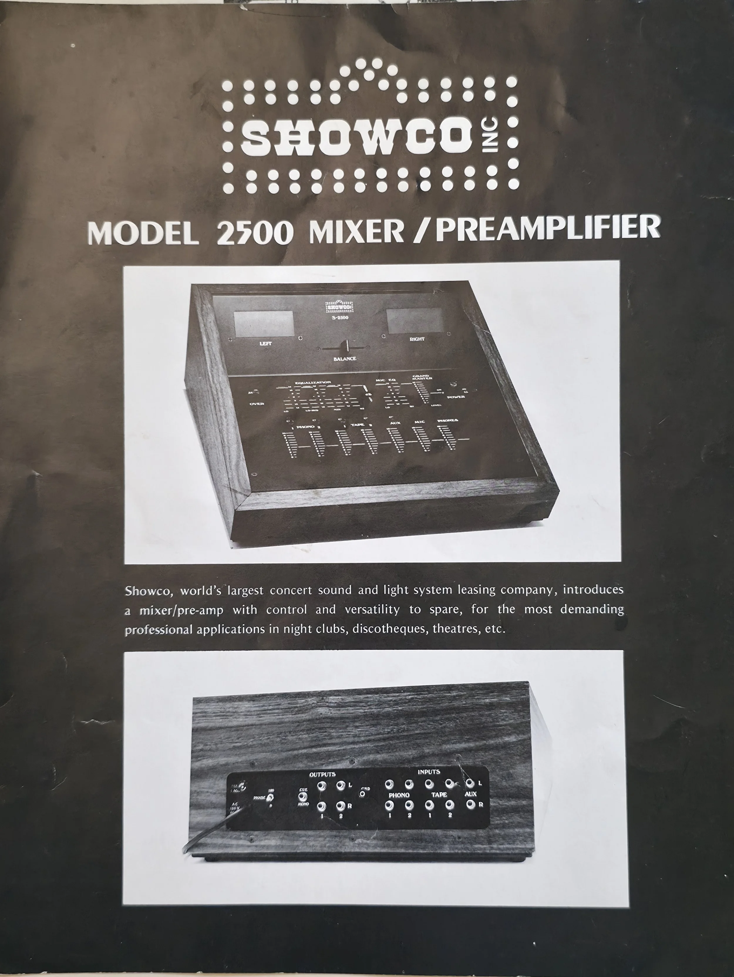 Showco Model 2500 mixer/preamplifier - product sheet.