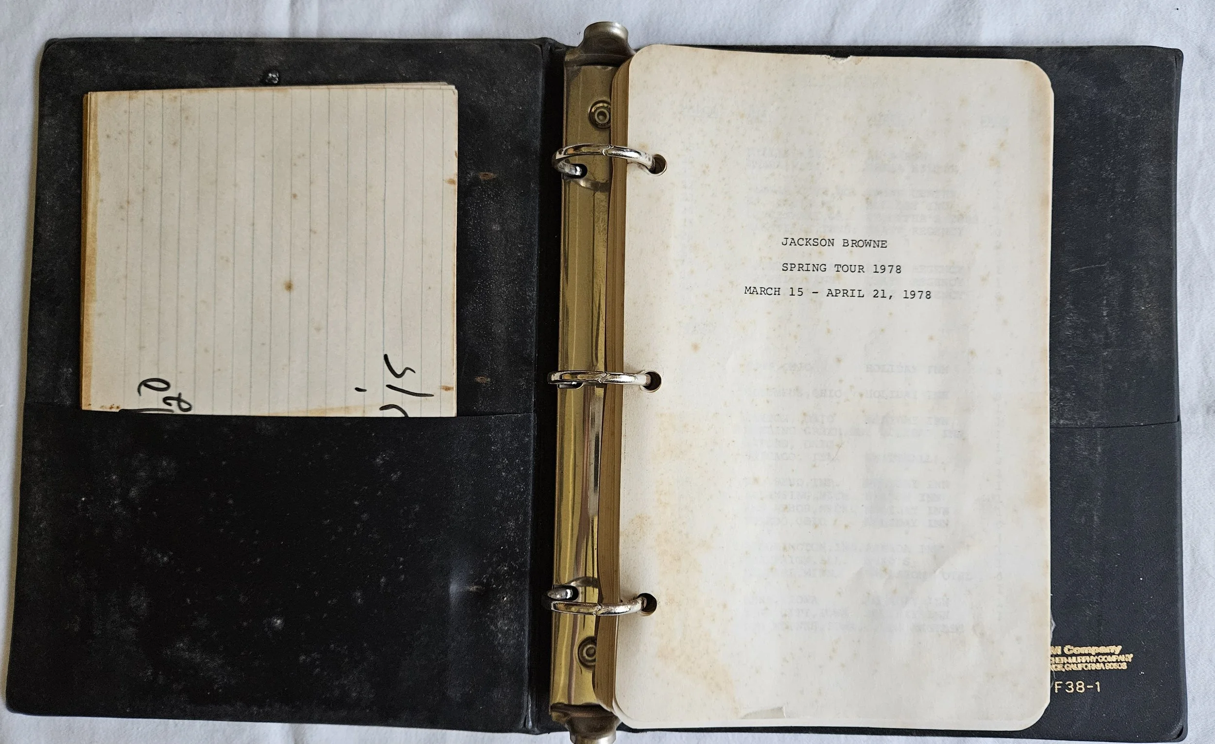 Jackson Browne 1978 Spring Tour Itinerary. Leather (inside cover)